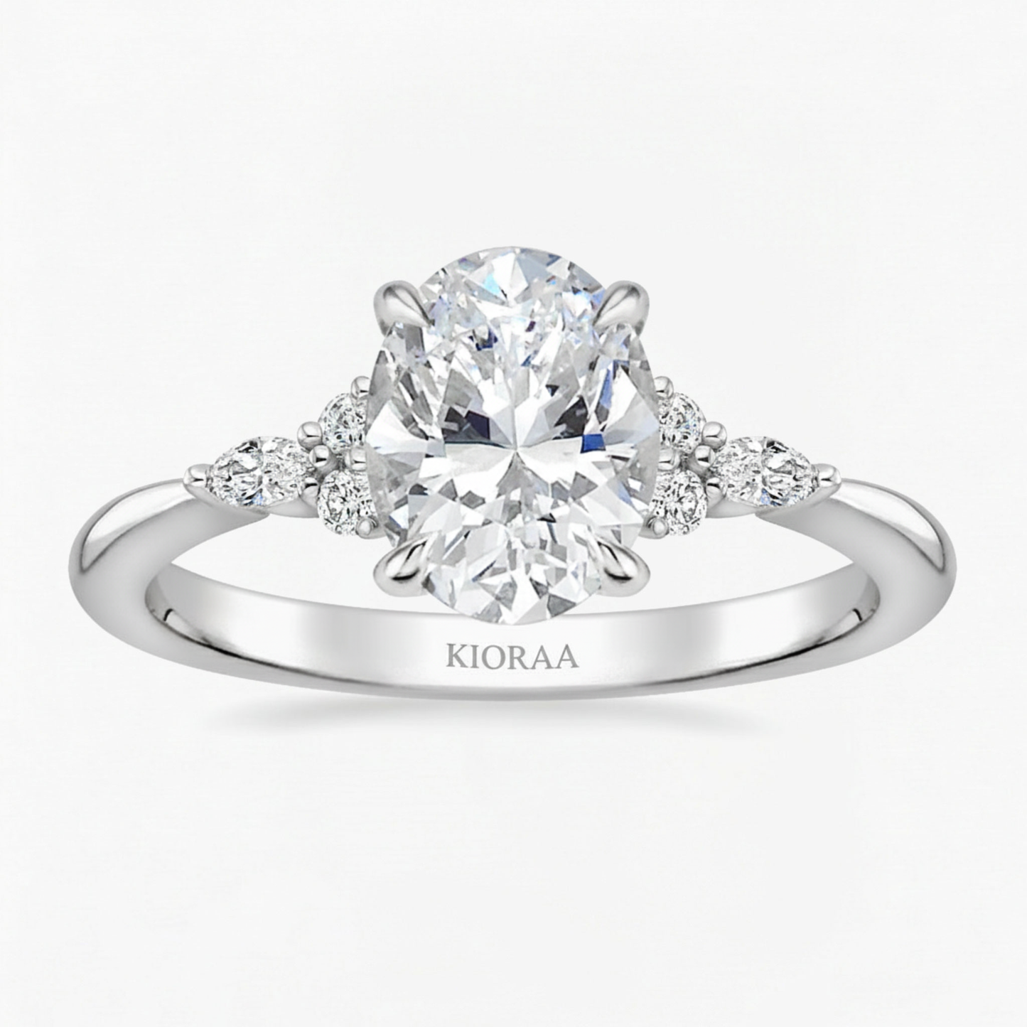 Oval and Marquise Trio Ring with Round Diamond Eternity Wedding Band
