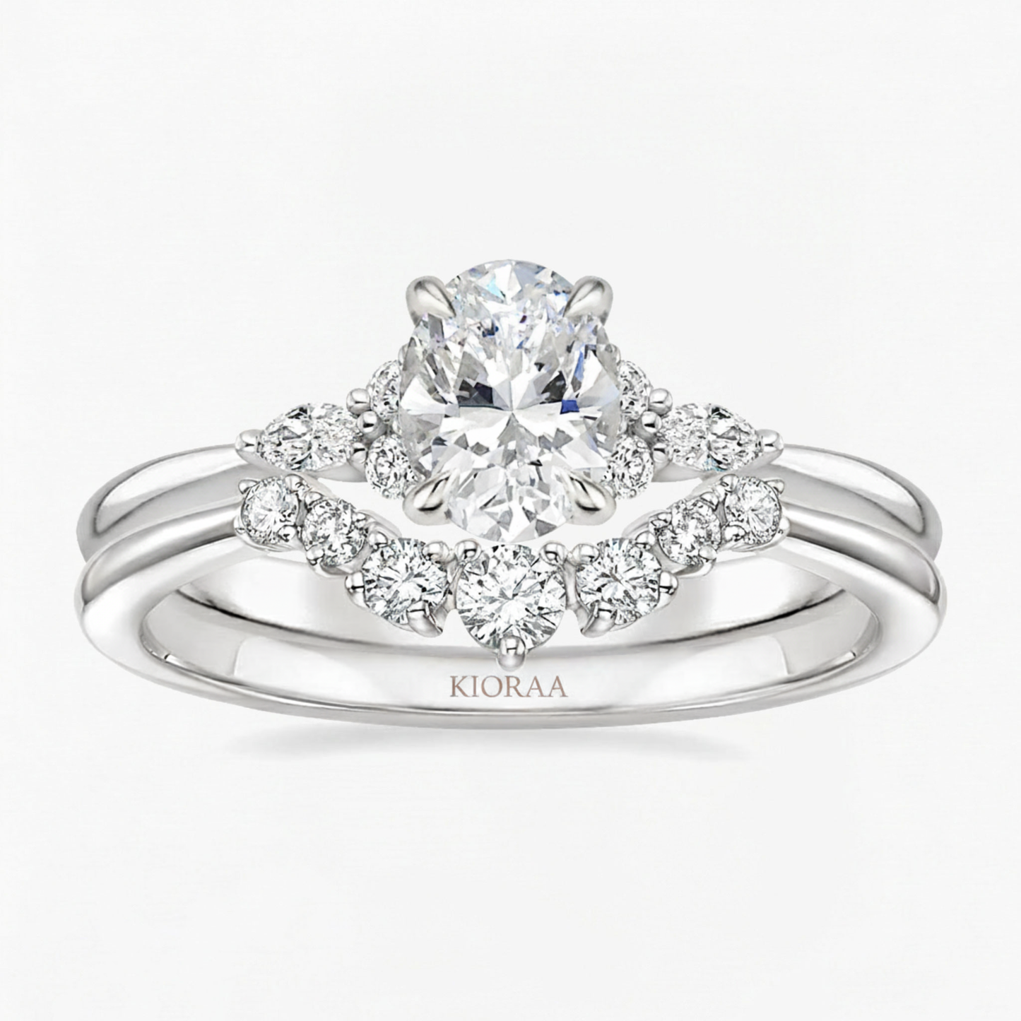 Oval and Marquise Trio Ring with Round Diamond Eternity Wedding Band