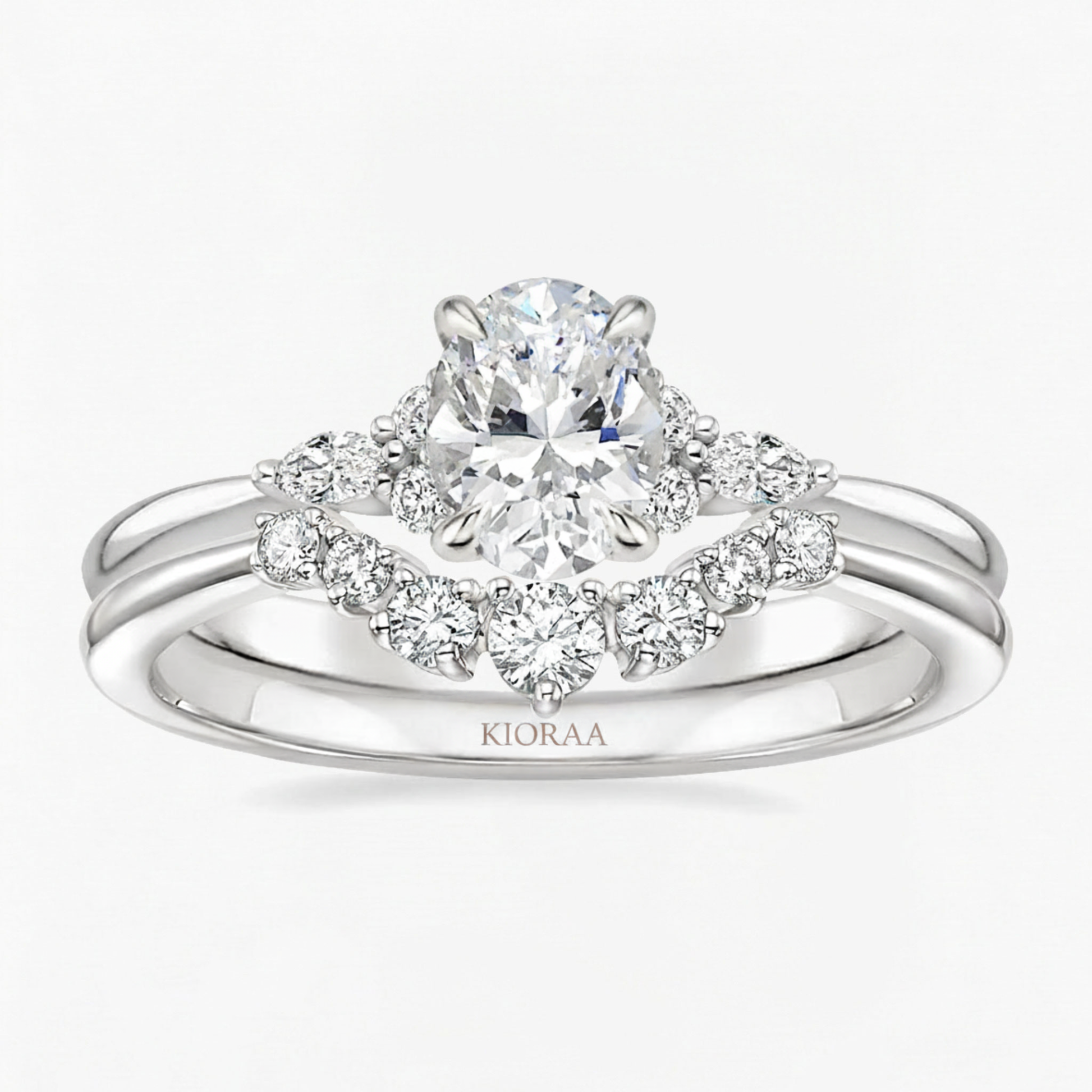 Oval and Marquise Trio Ring with Round Diamond Eternity Wedding Band
