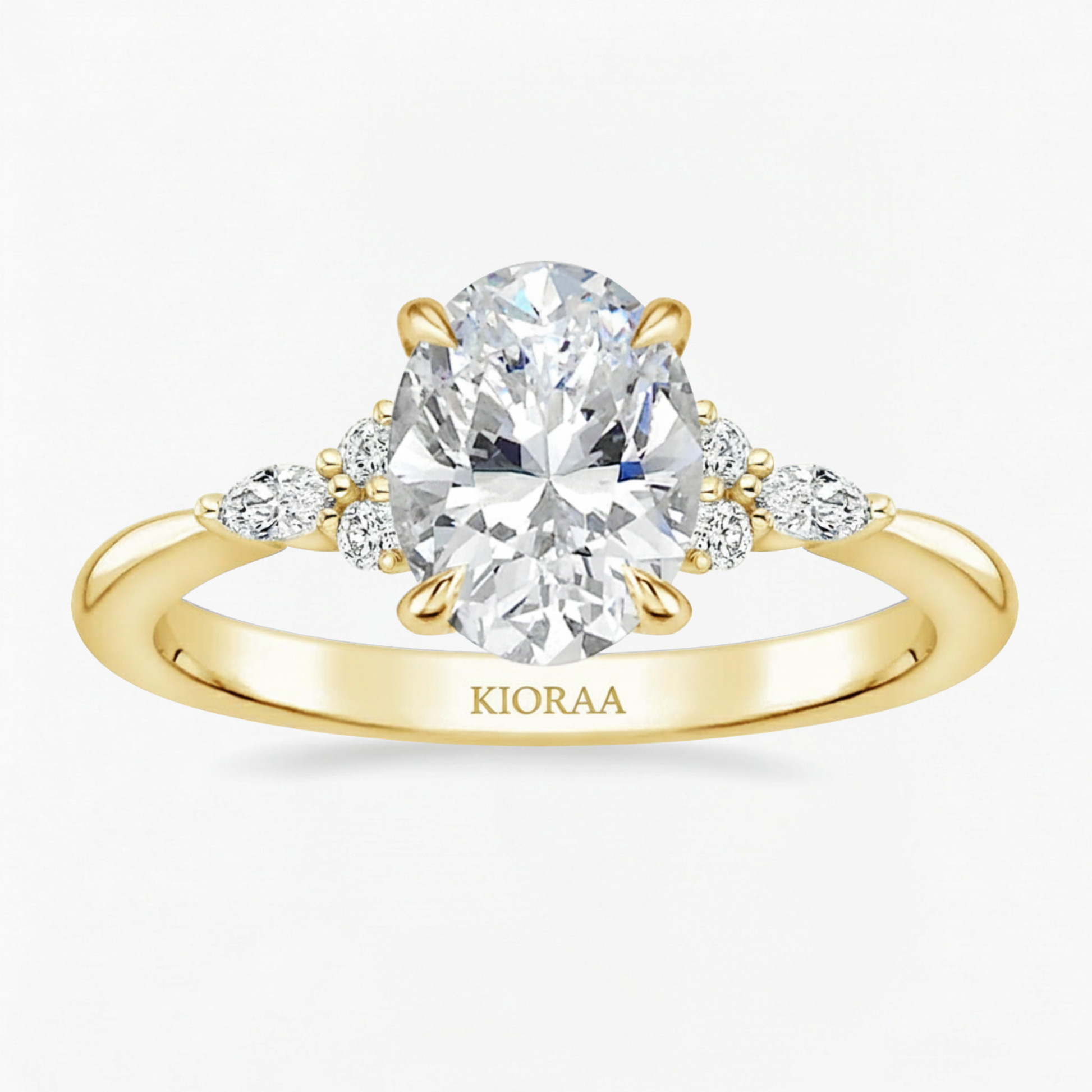 Oval and Marquise Trio Ring with Round Diamond Eternity Wedding Band