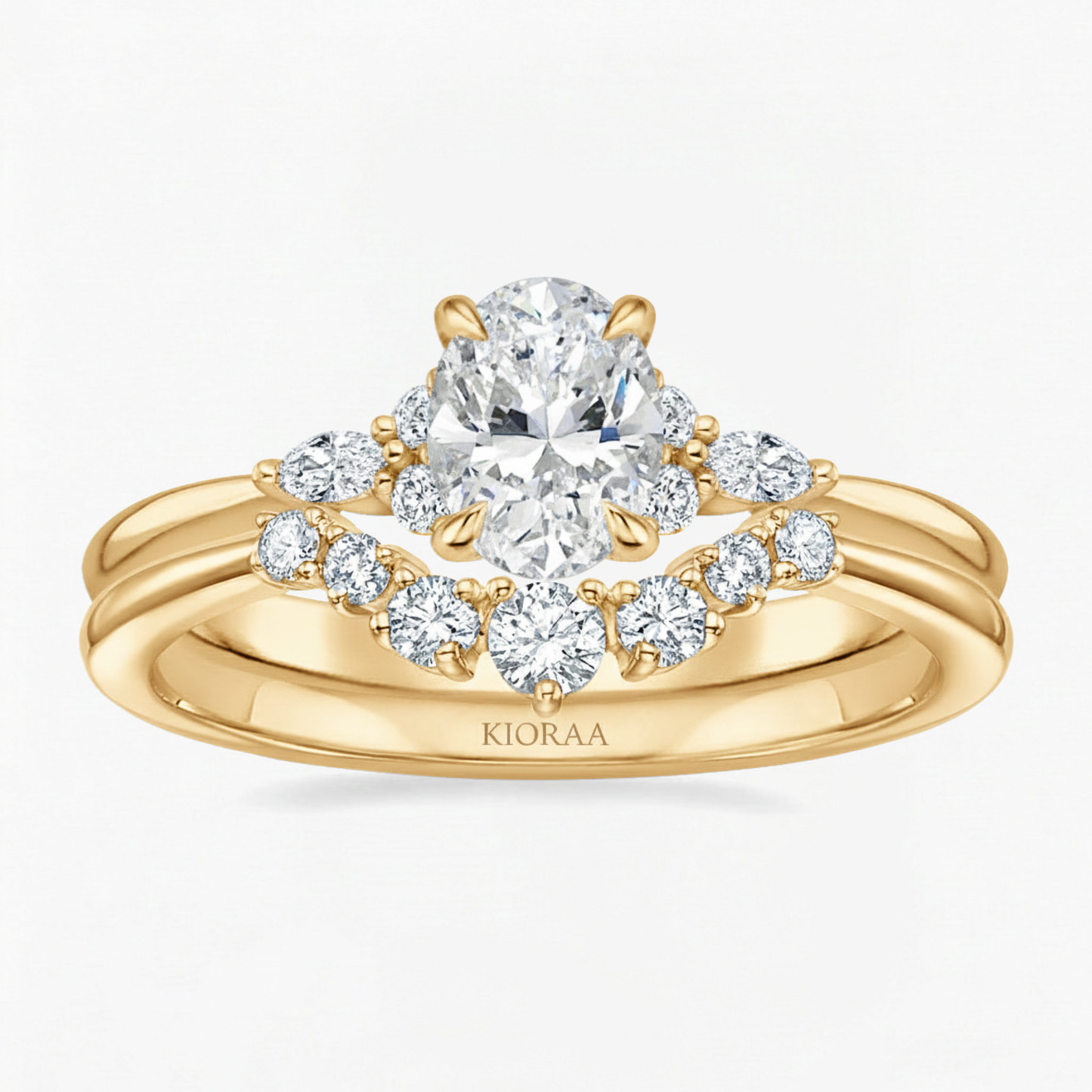 Oval and Marquise Trio Ring with Round Diamond Eternity Wedding Band