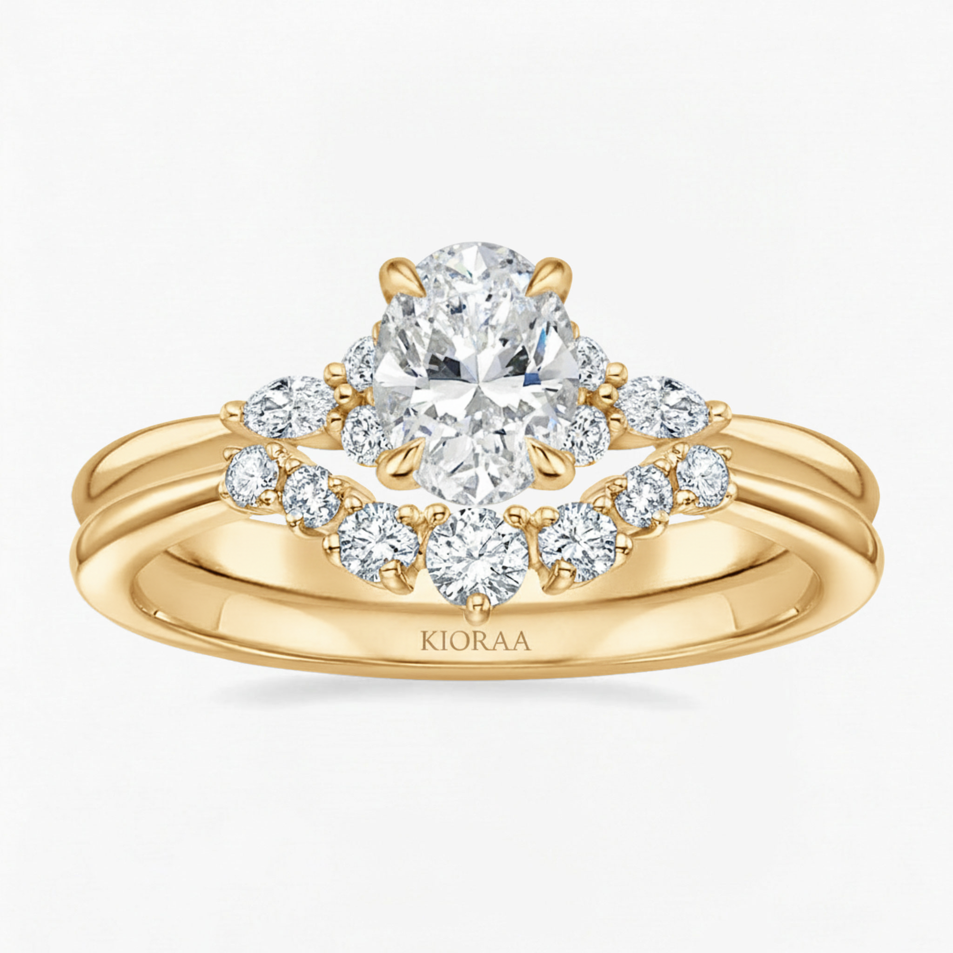 Oval and Marquise Trio Ring with Round Diamond Eternity Wedding Band