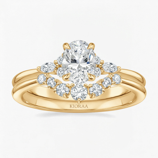 Oval and Marquise Trio Ring with Round Diamond Eternity Wedding Band