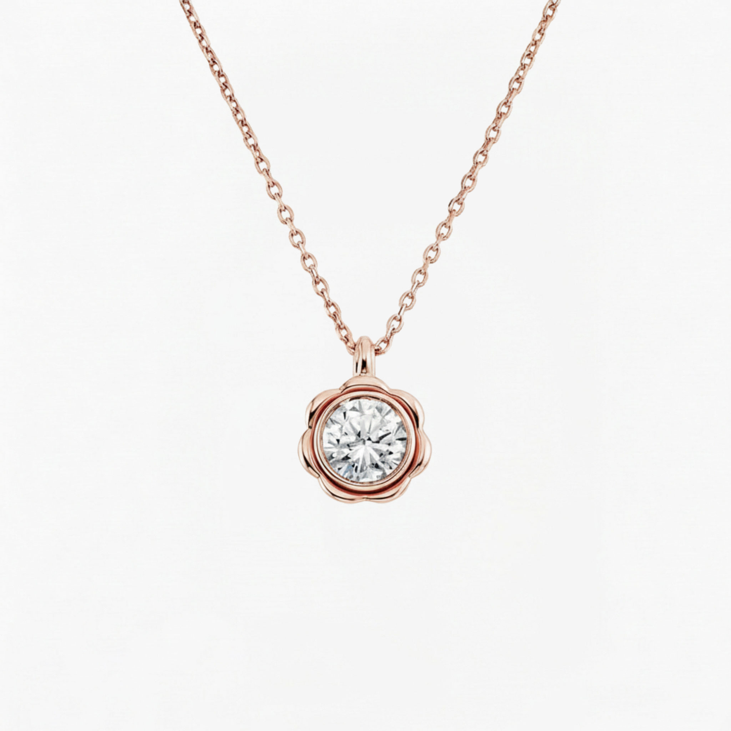 Classic Flower Round Diamond Solitaire Necklace