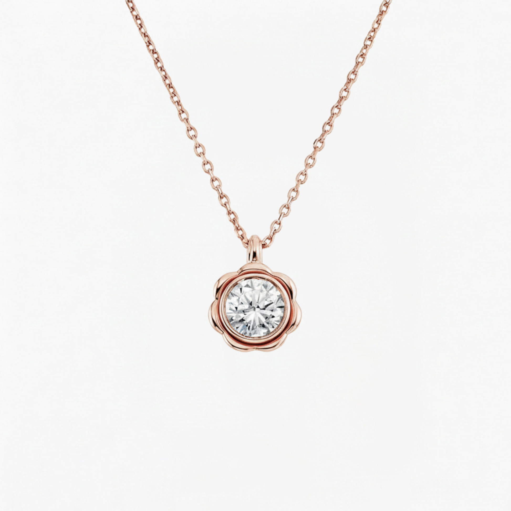 Classic Flower Round Diamond Solitaire Necklace