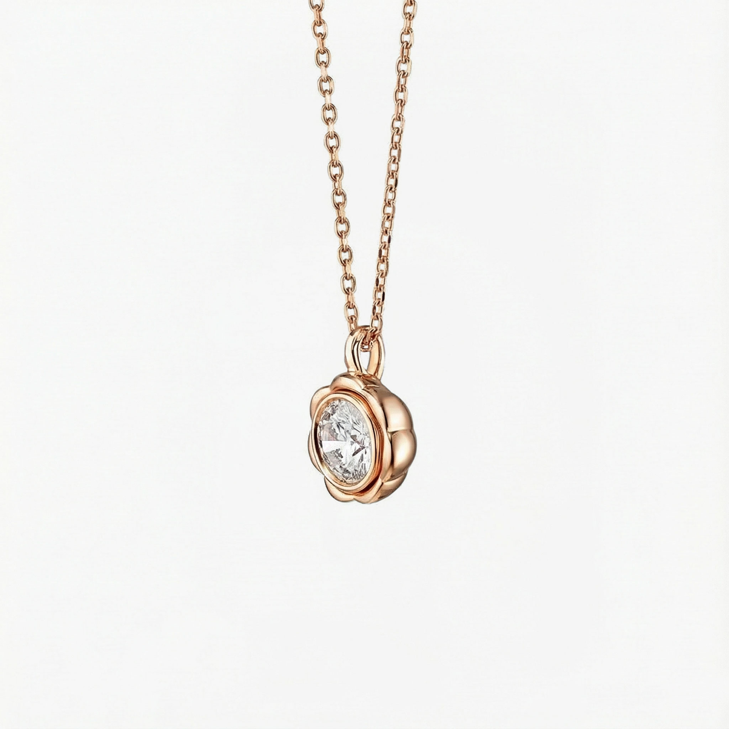 Classic Flower Round Diamond Solitaire Necklace