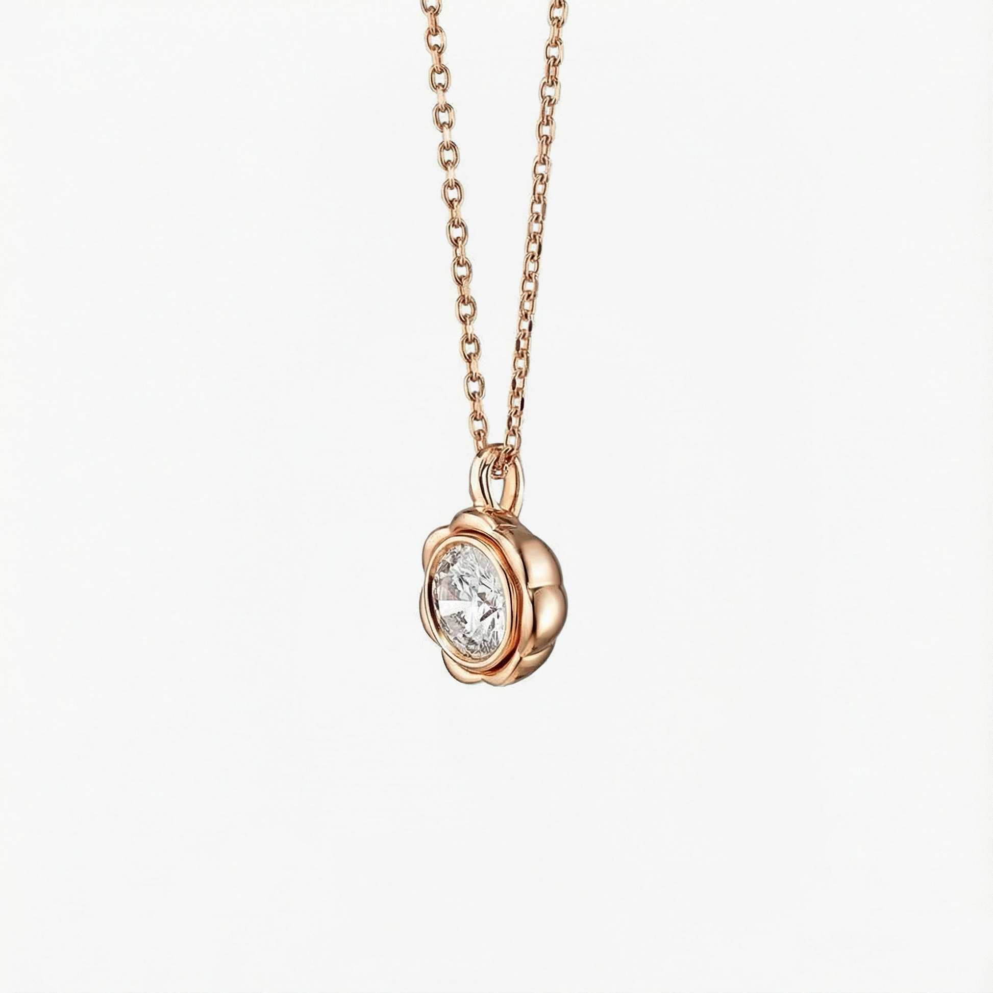 Classic Flower Round Diamond Solitaire Necklace