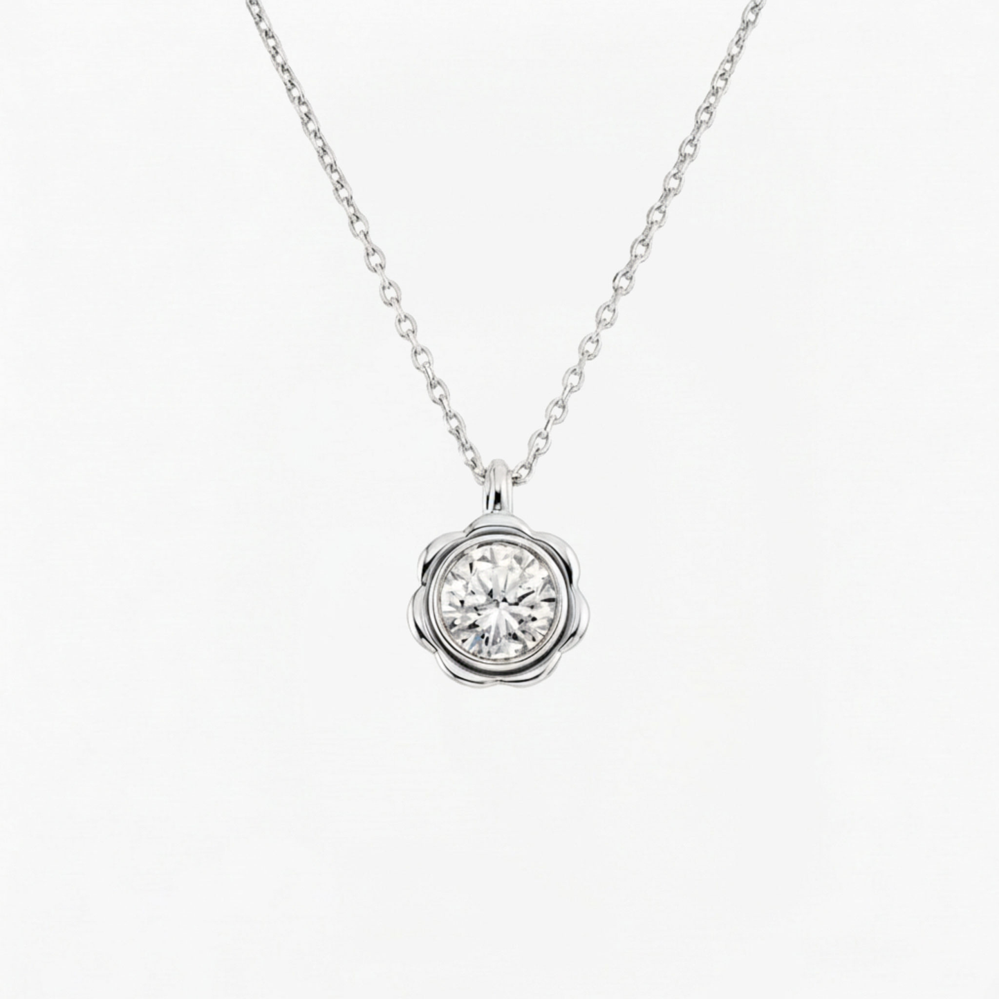 Classic Flower Round Diamond Solitaire Necklace