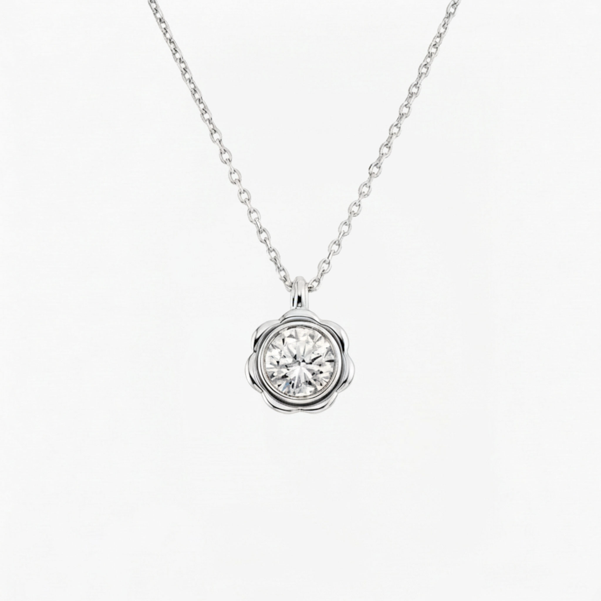 Classic Flower Round Diamond Solitaire Necklace