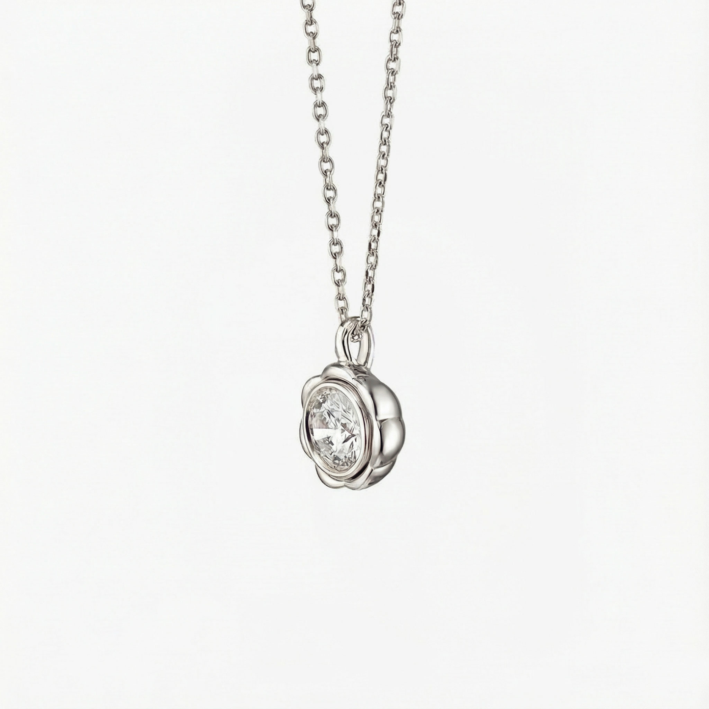 Classic Flower Round Diamond Solitaire Necklace