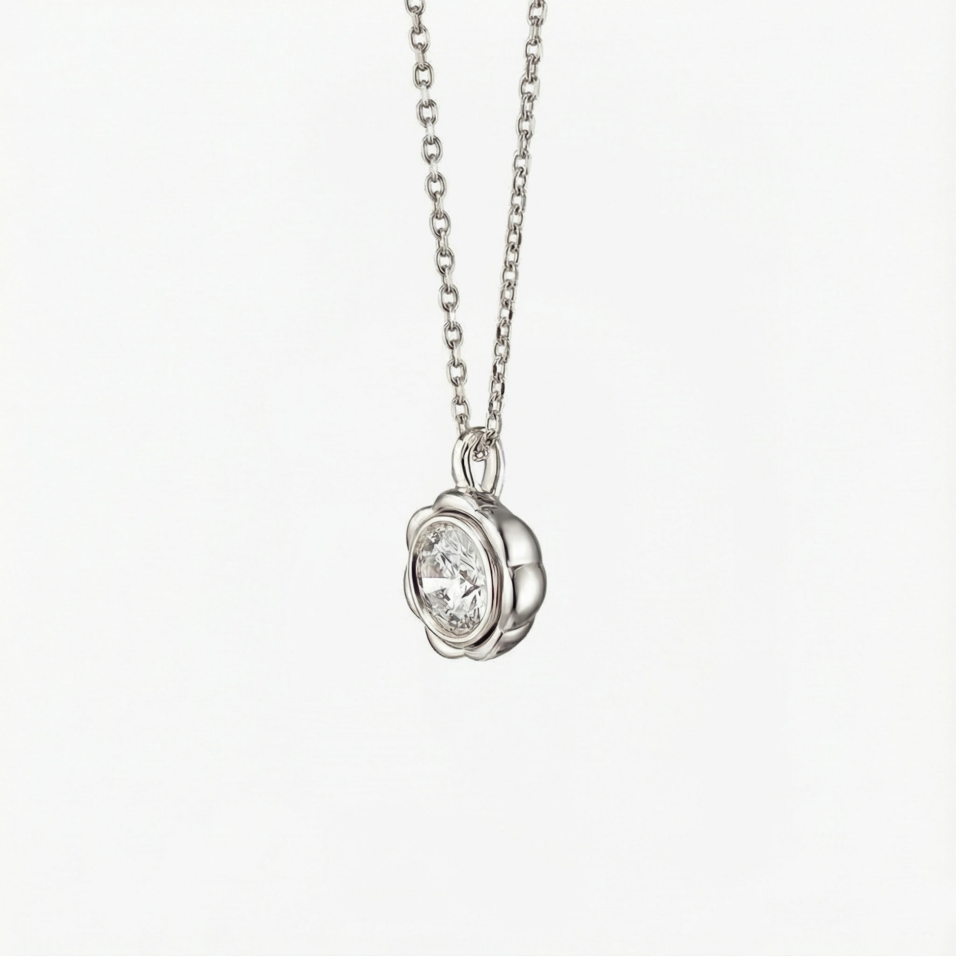 Classic Flower Round Diamond Solitaire Necklace