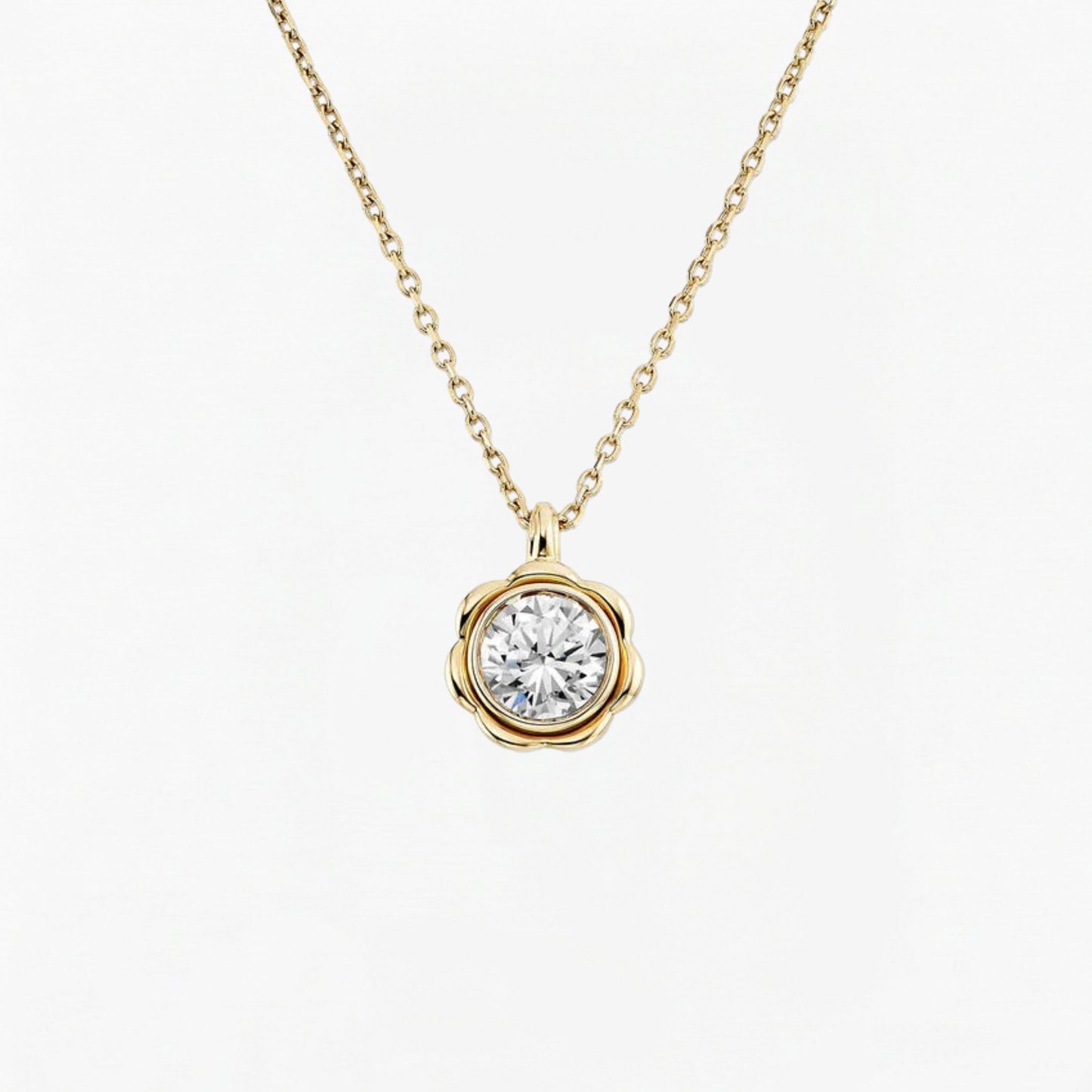 Classic Flower Round Diamond Solitaire Necklace