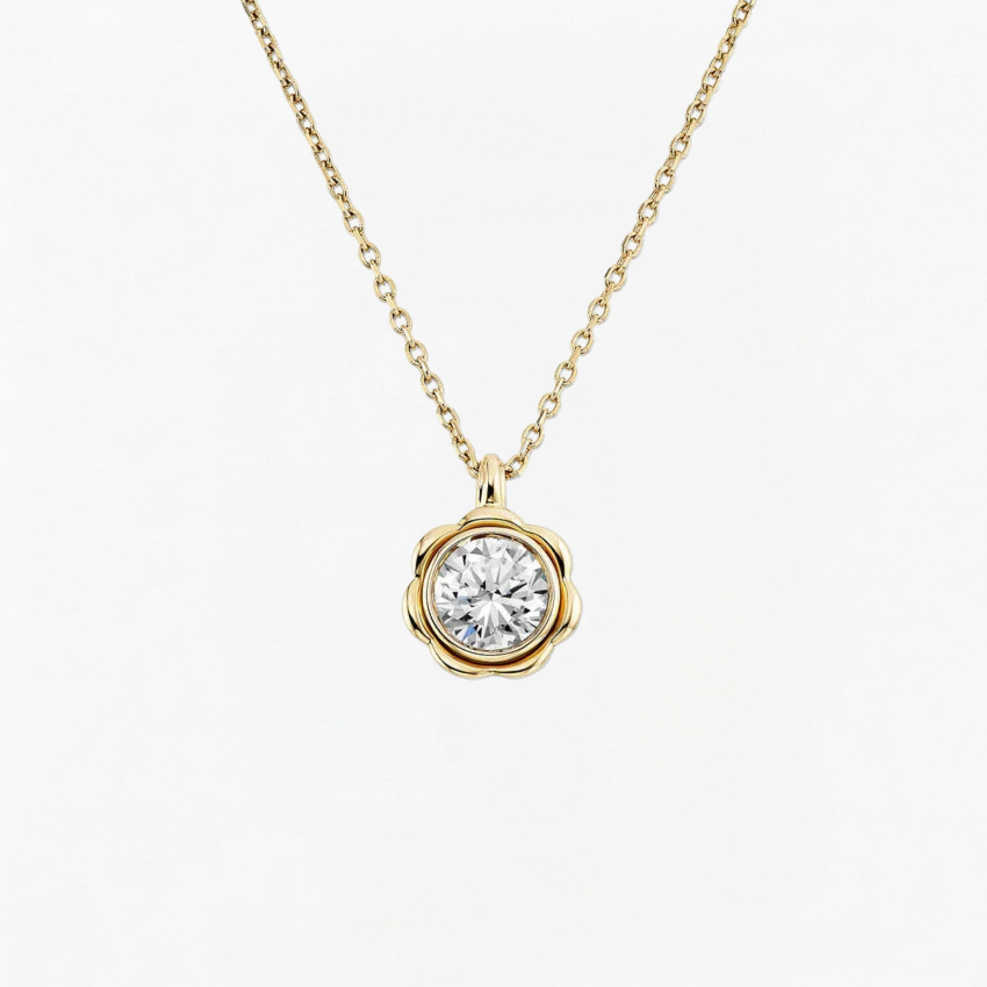 Classic Flower Round Diamond Solitaire Necklace