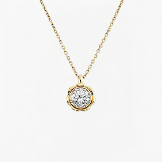 Classic Flower Round Diamond Solitaire Necklace