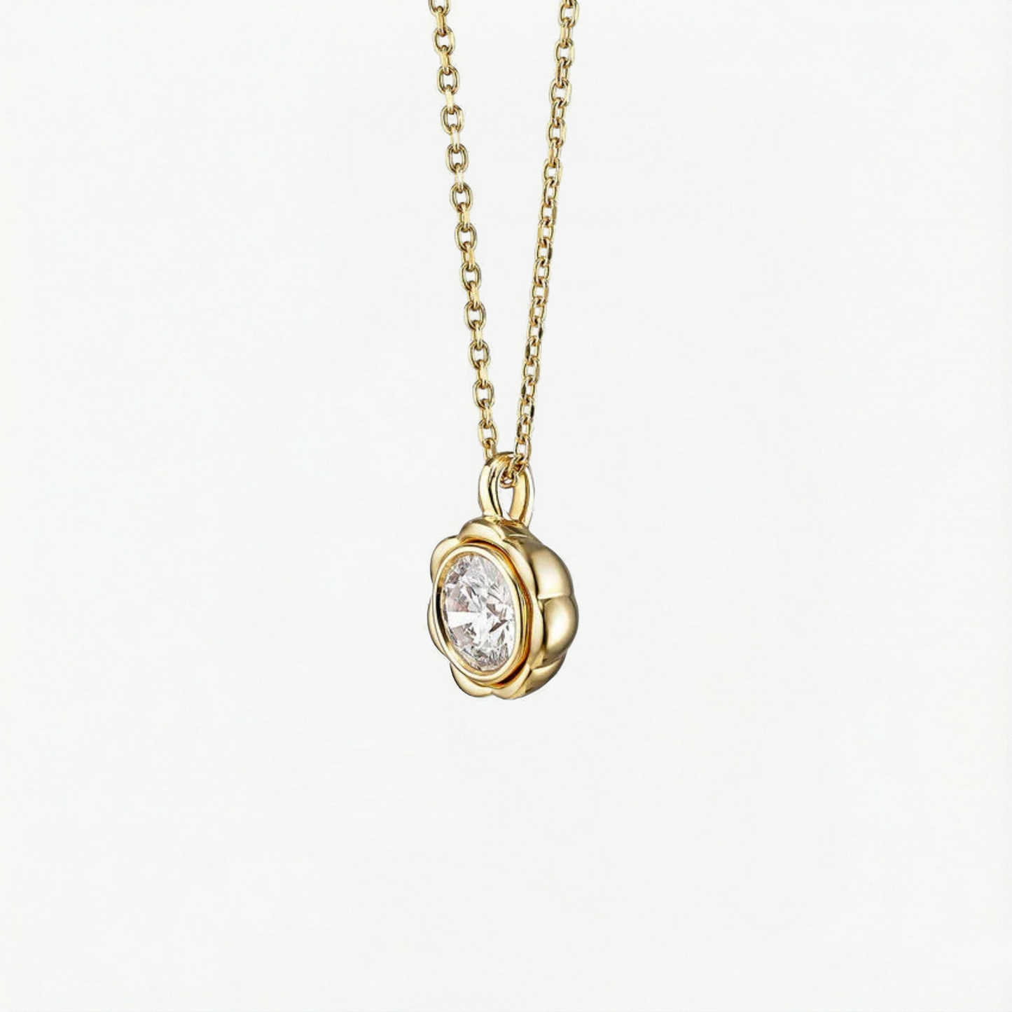Classic Flower Round Diamond Solitaire Necklace