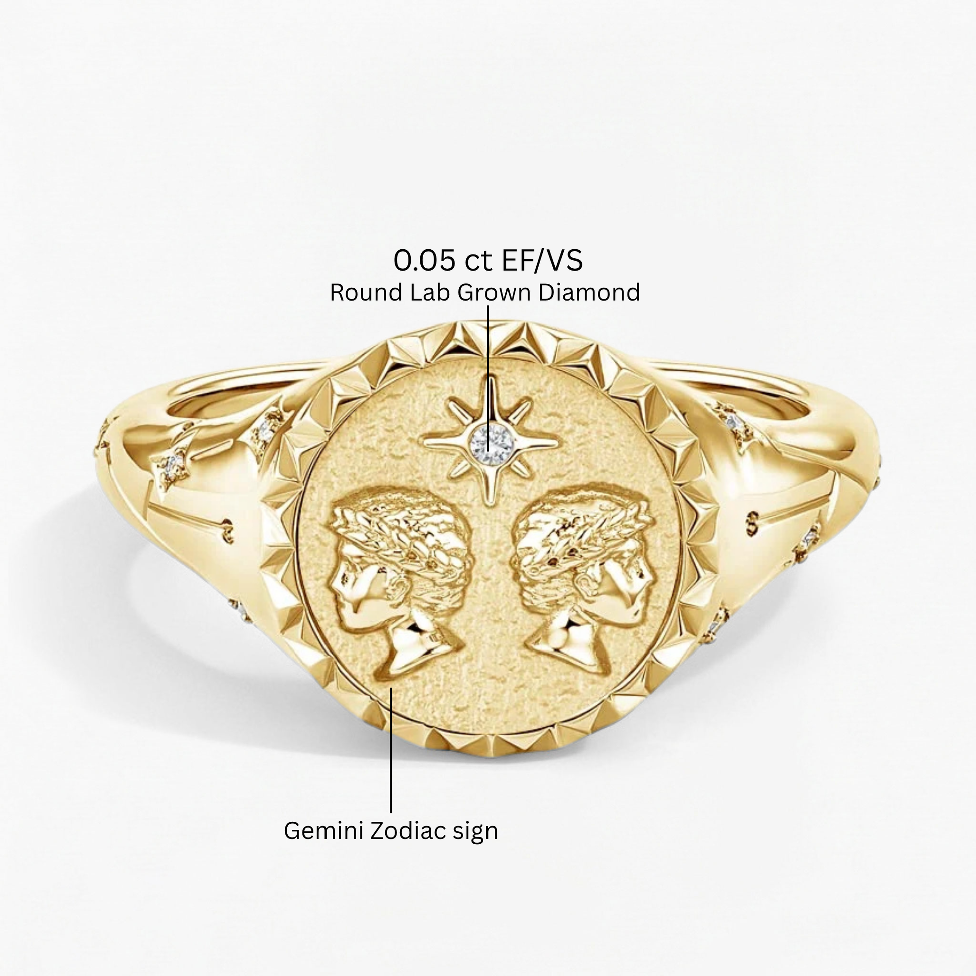 Gemini Zodiac Icon Signet Diamond Ring