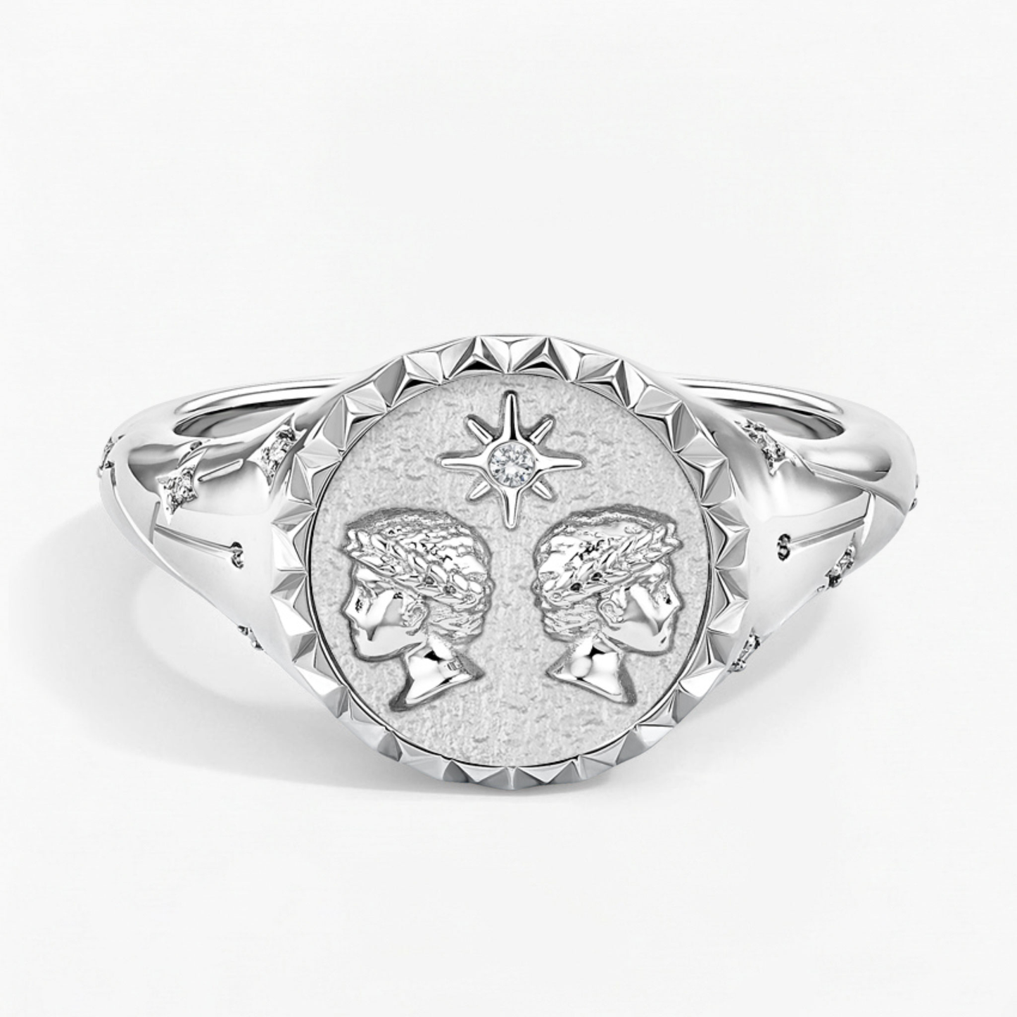 Gemini Zodiac Icon Signet Diamond Ring