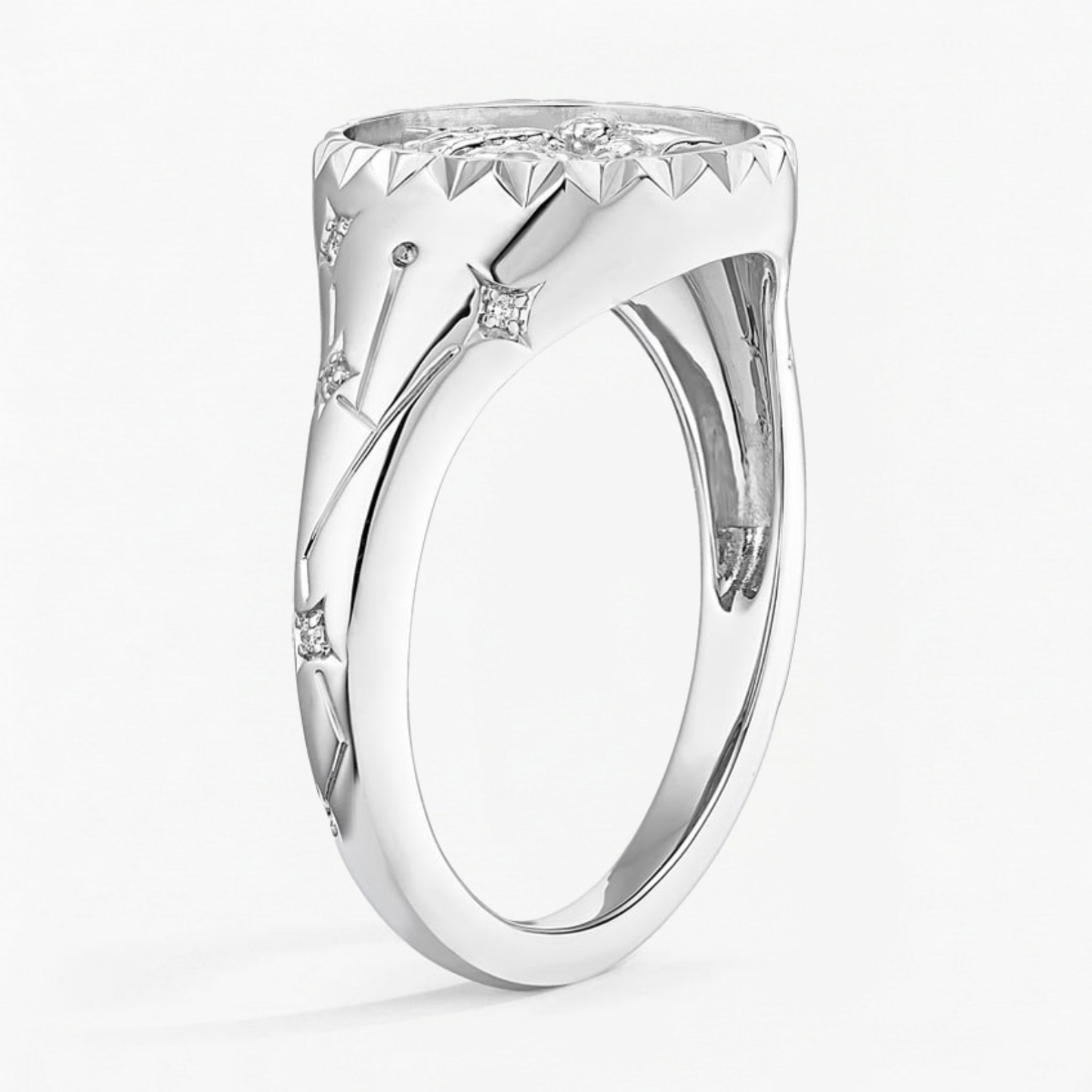 Gemini Zodiac Icon Signet Diamond Ring