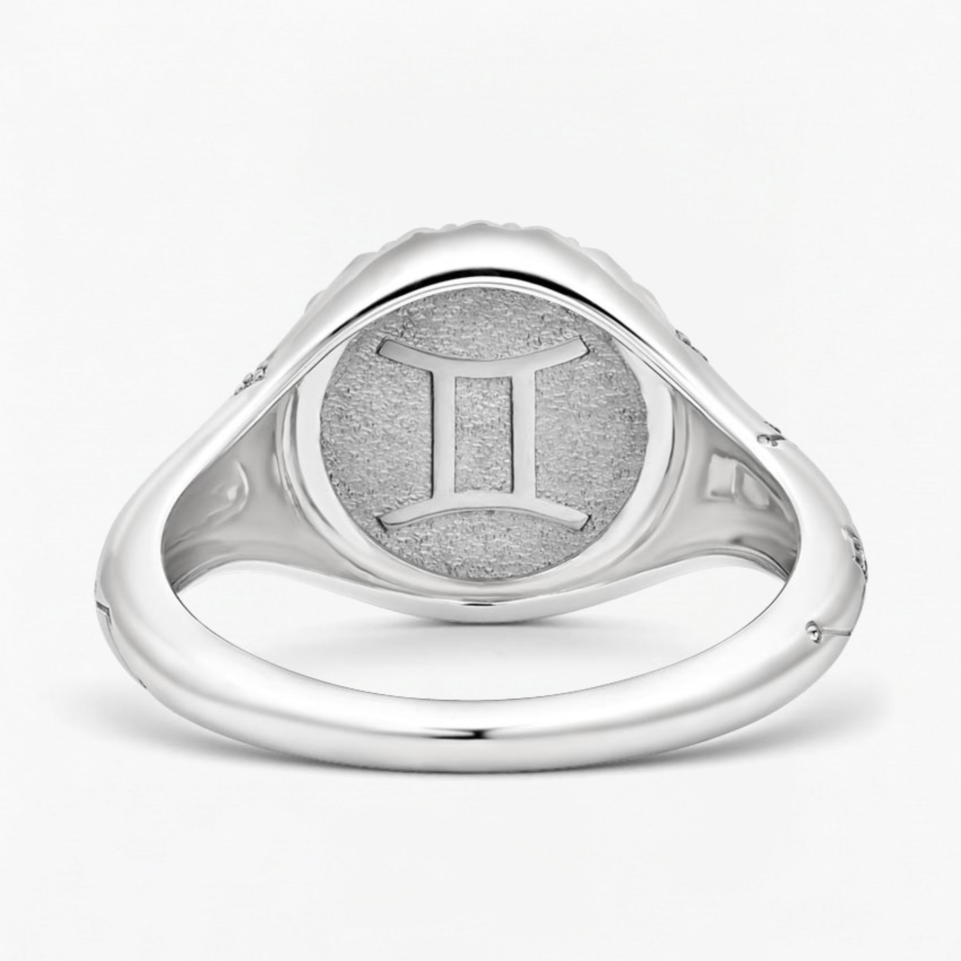 Gemini Zodiac Icon Signet Diamond Ring