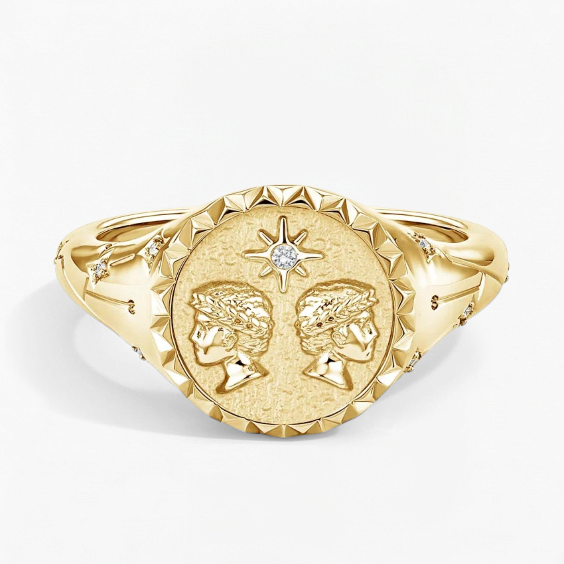 Gemini Zodiac Icon Signet Diamond Ring