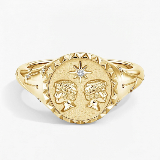 Gemini Zodiac Icon Signet Diamond Ring