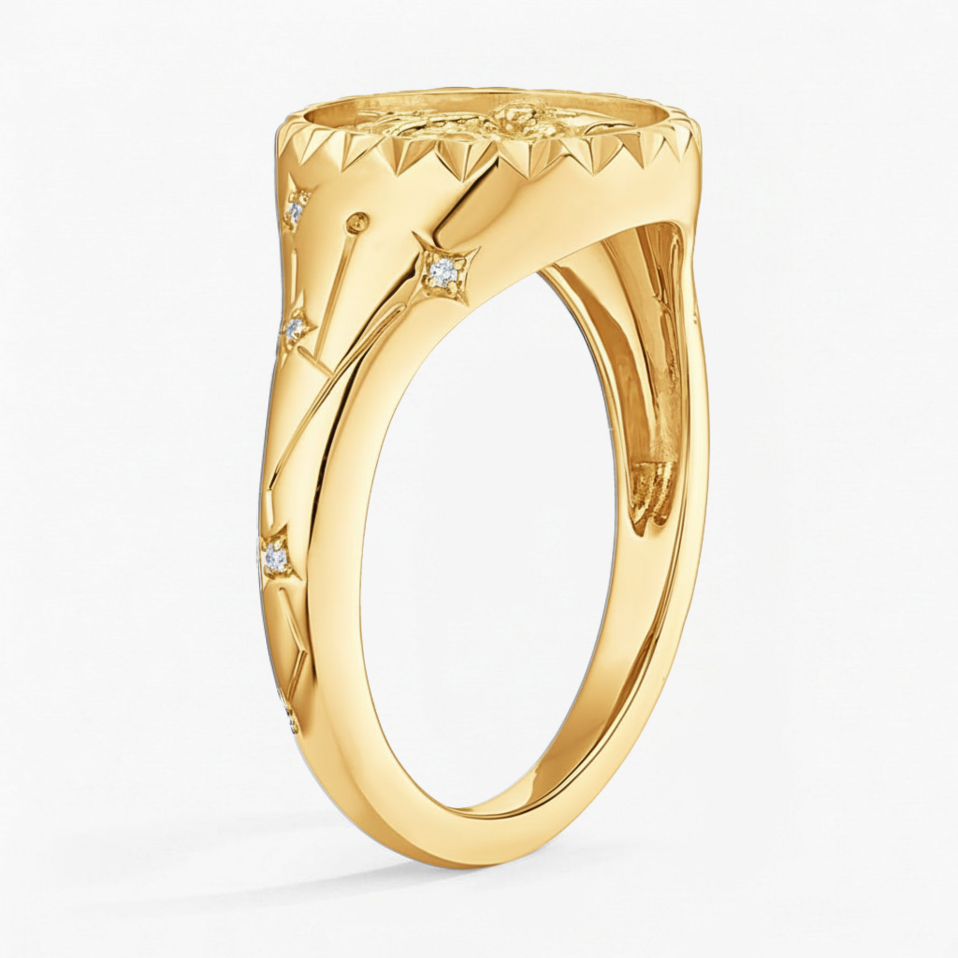 Gemini Zodiac Icon Signet Diamond Ring