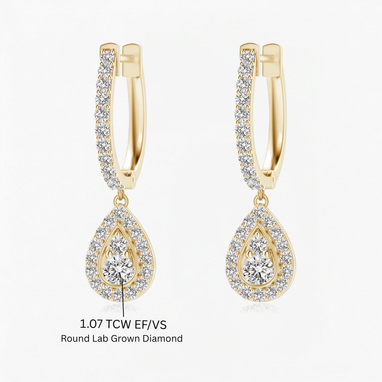 Round Diamond Halo Drop Hoops Earrings
