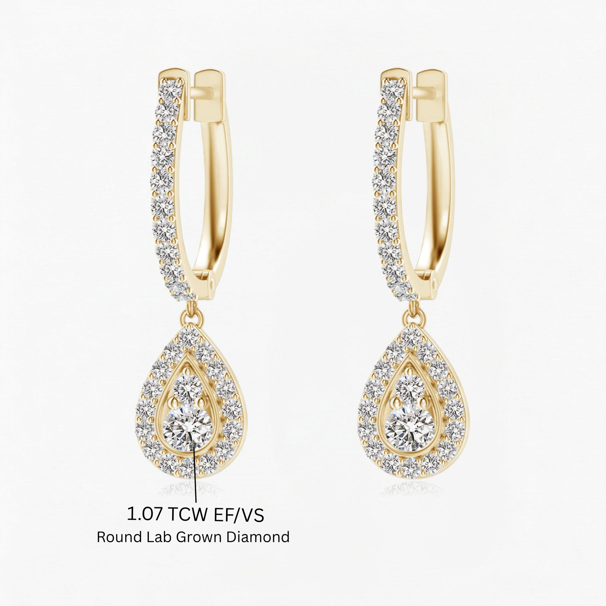 Round Diamond Halo Drop Hoops Earrings