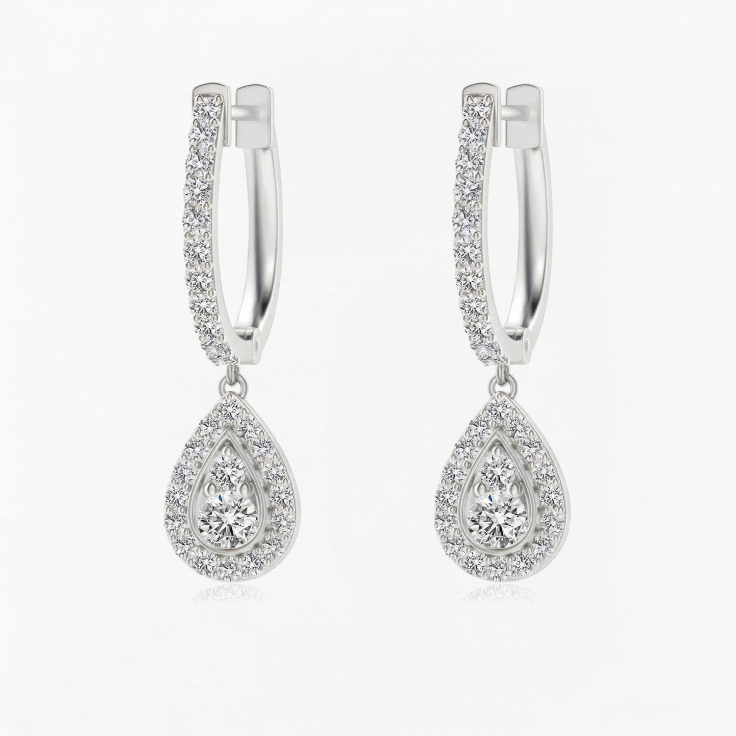 Round Diamond Halo Drop Hoops Earrings