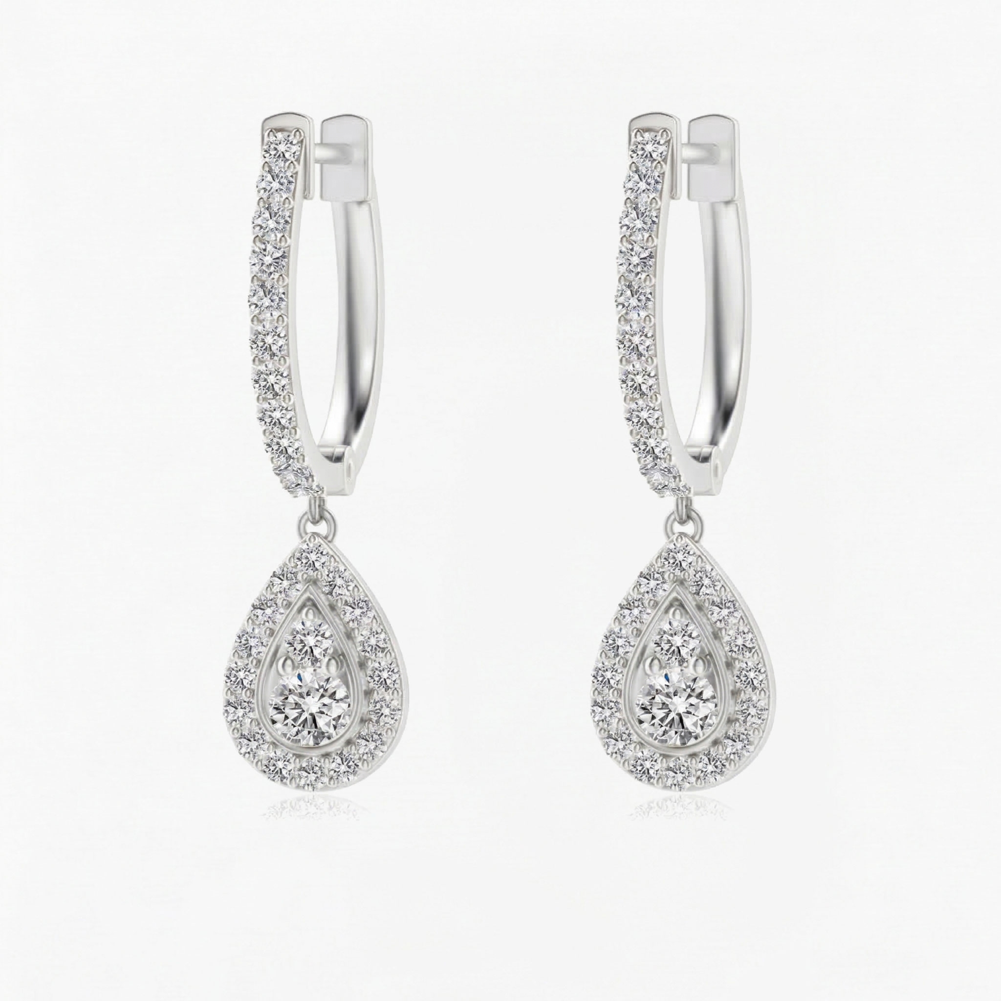 Round Diamond Halo Drop Hoops Earrings