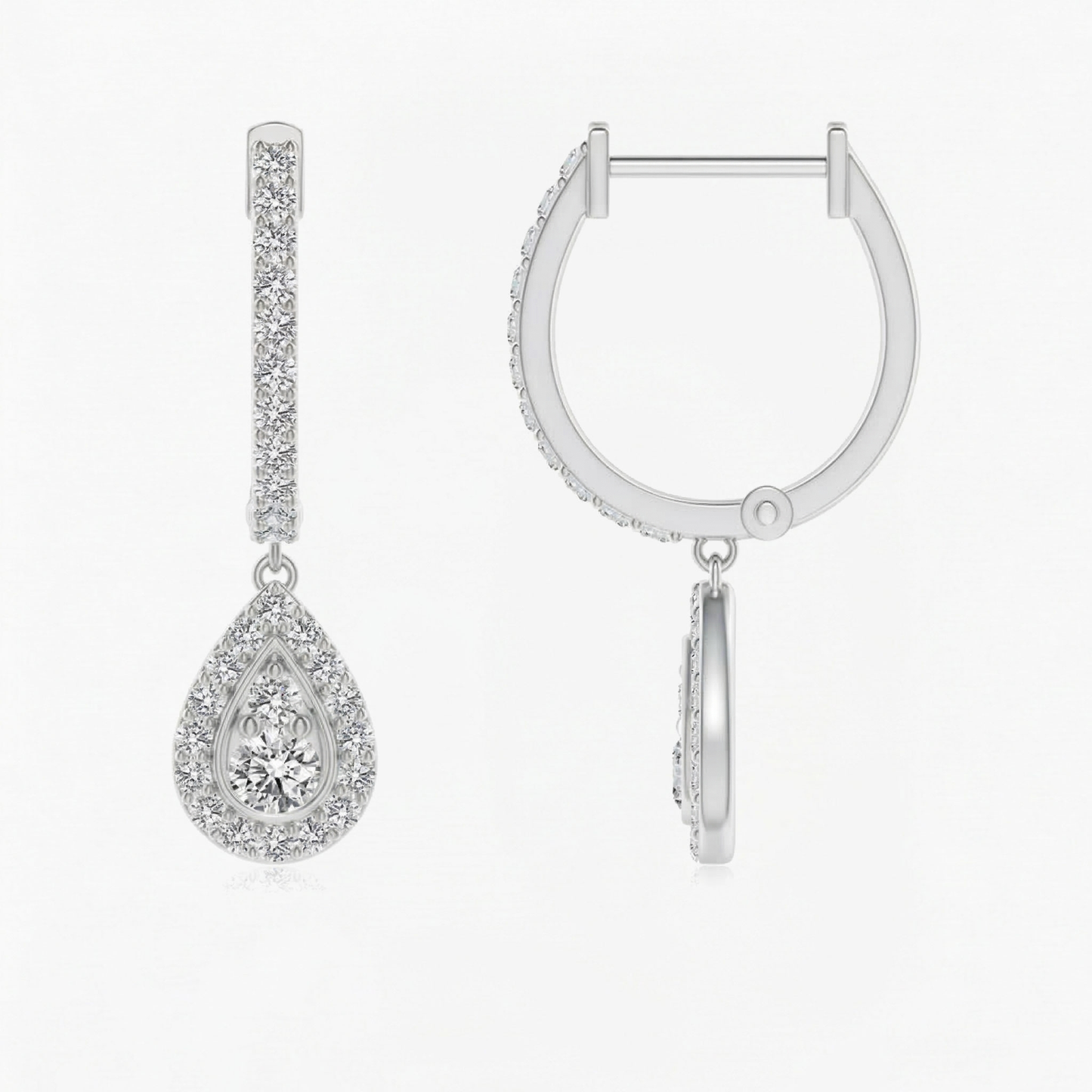 Round Diamond Halo Drop Hoops Earrings