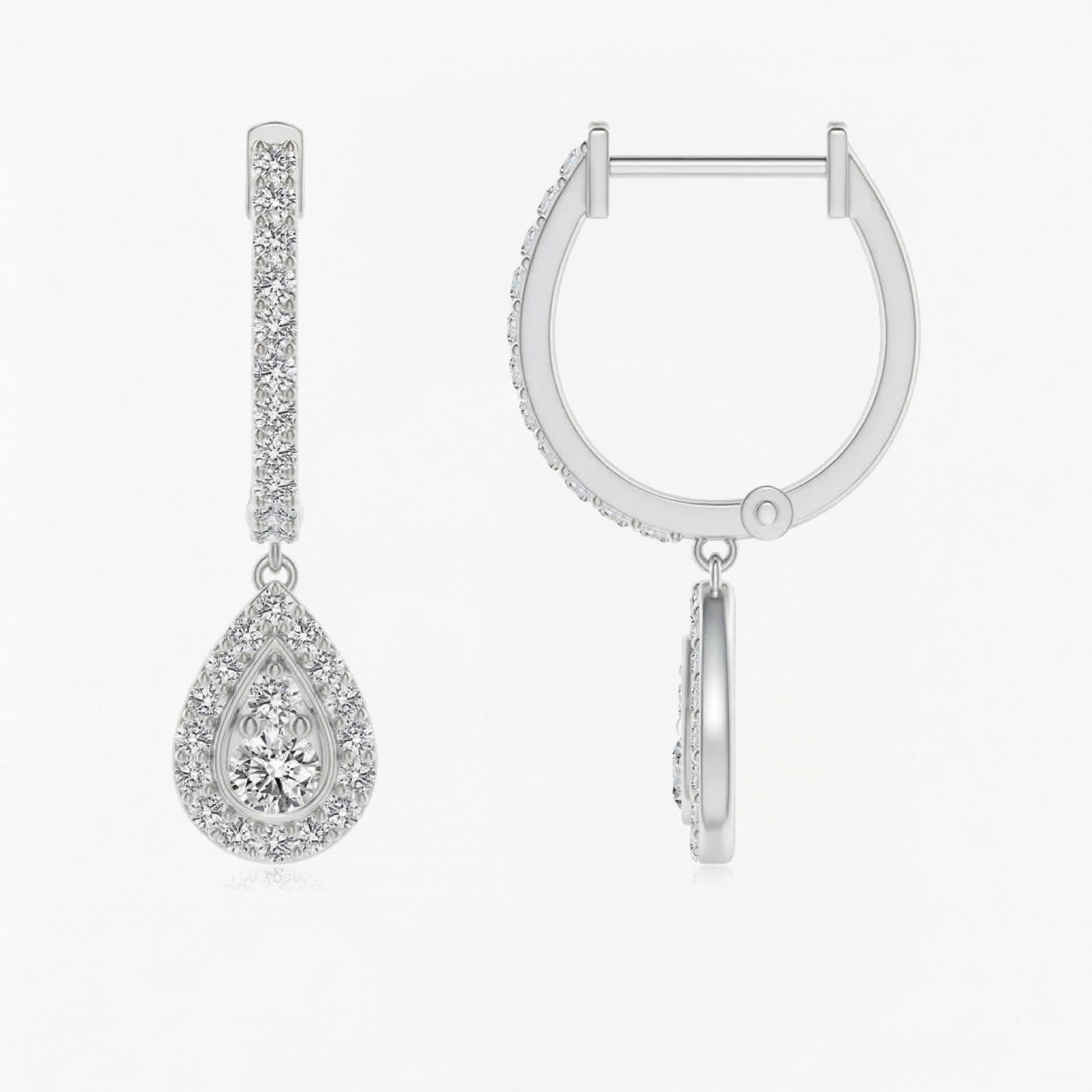Round Diamond Halo Drop Hoops Earrings
