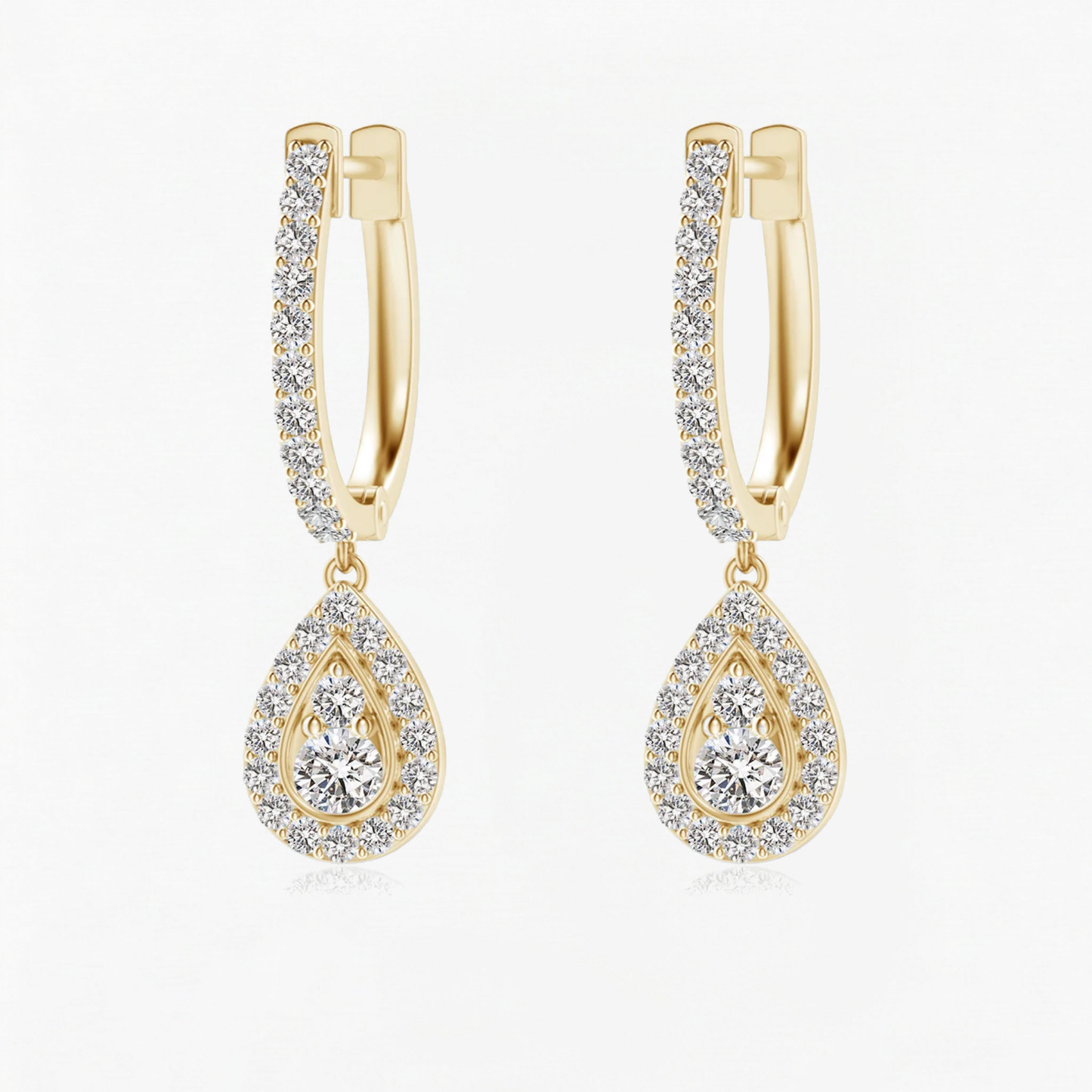 Round Diamond Halo Drop Hoops Earrings