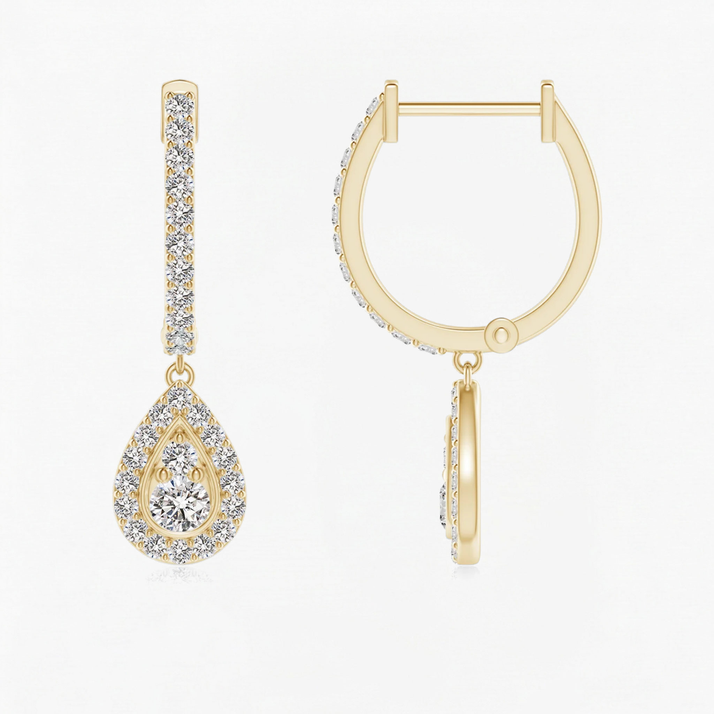 Round Diamond Halo Drop Hoops Earrings