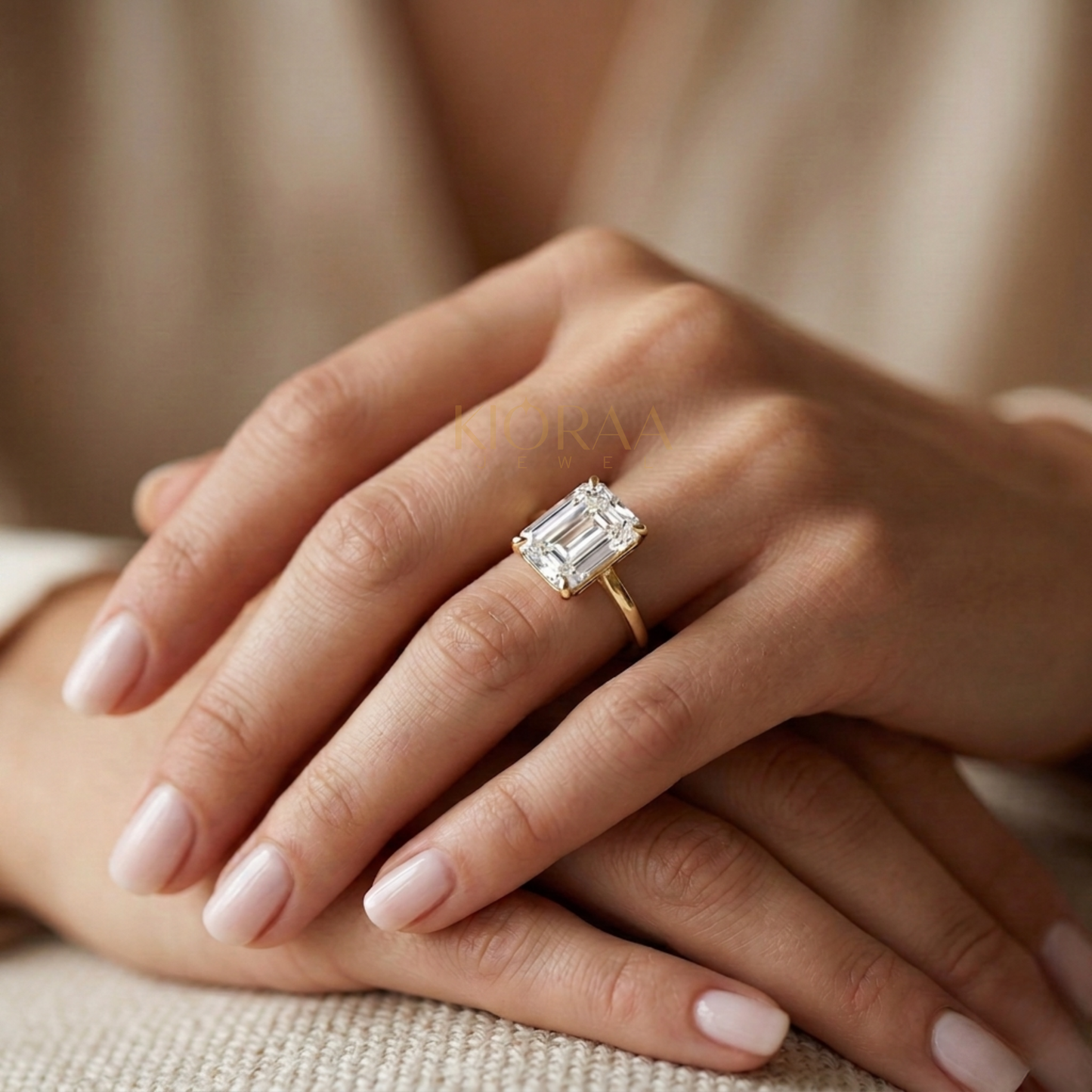Emerald Diamond Solitaire Engagement Ring