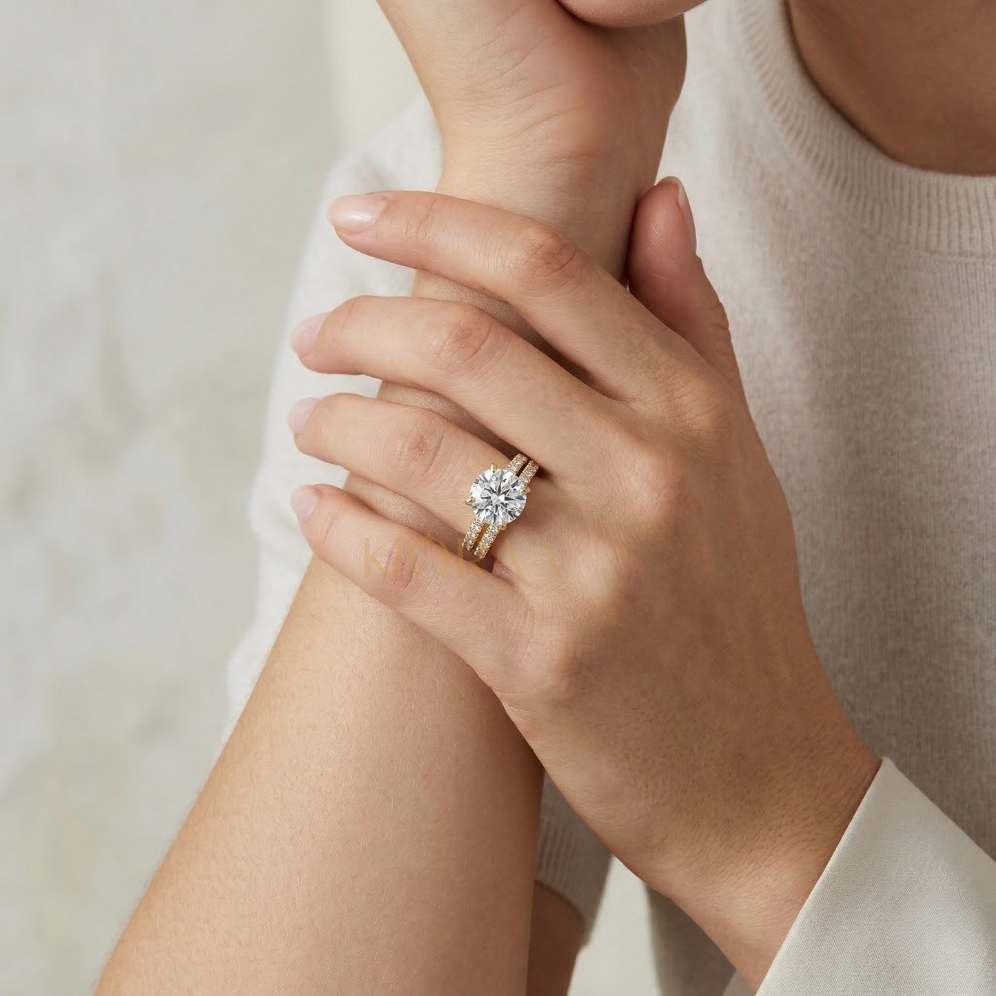 Partial Coverage Round Cut Ring with Classic Simple Round Eternity Band