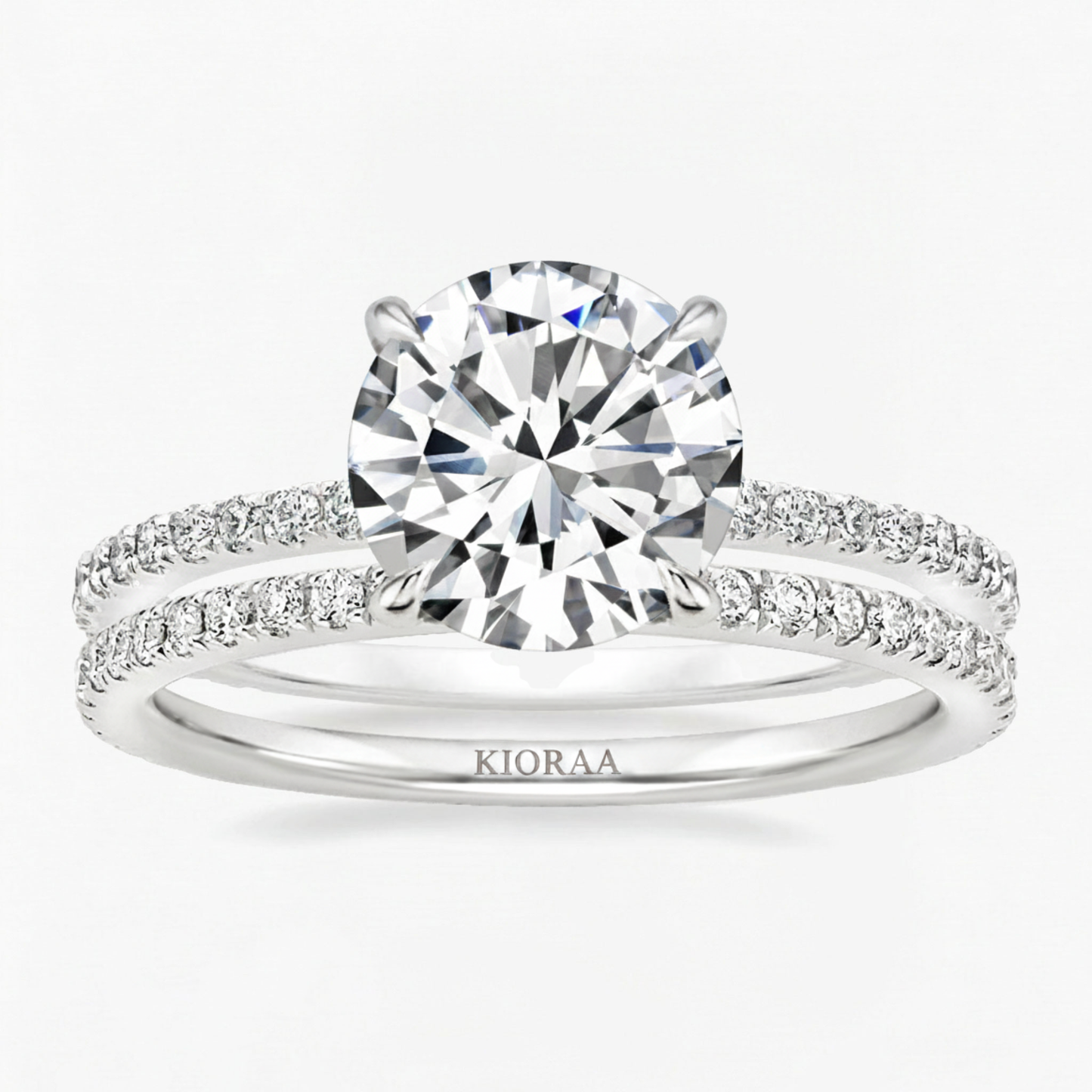 Partial Coverage Round Cut Ring with Classic Simple Round Eternity Band