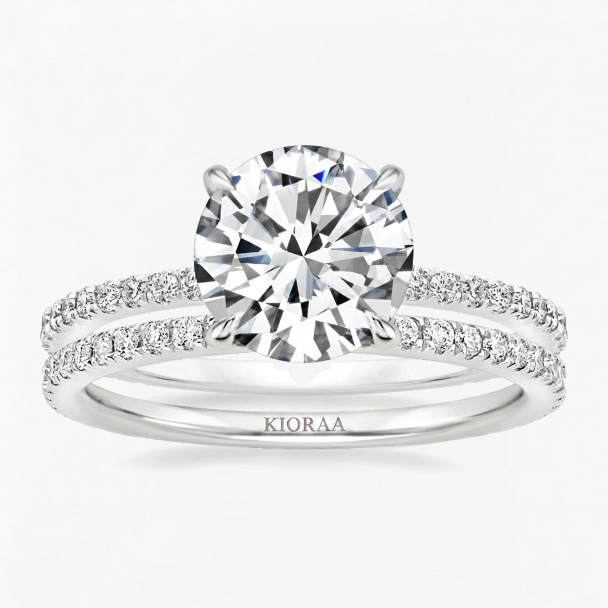 Partial Coverage Round Cut Ring with Classic Simple Round Eternity Band