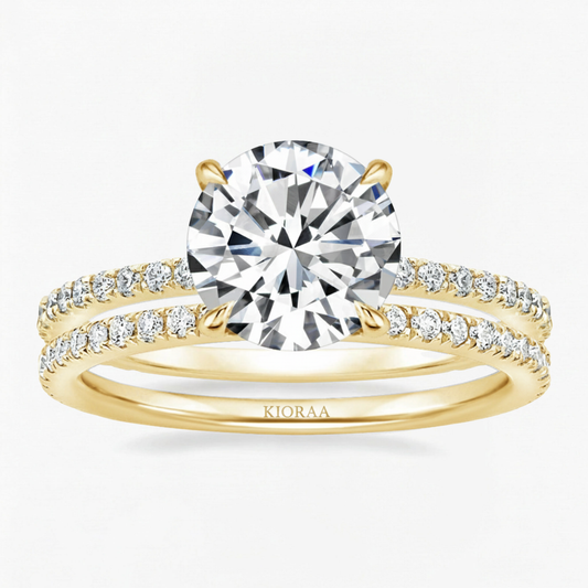 Partial Coverage Round Cut Ring with Classic Simple Round Eternity Band