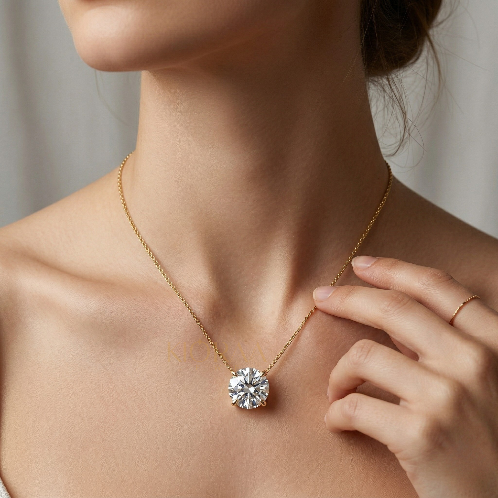 Classic Simple Round Diamond Solitaire Necklace