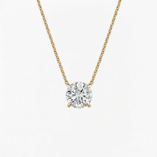 Classic Simple Round Diamond Solitaire Necklace
