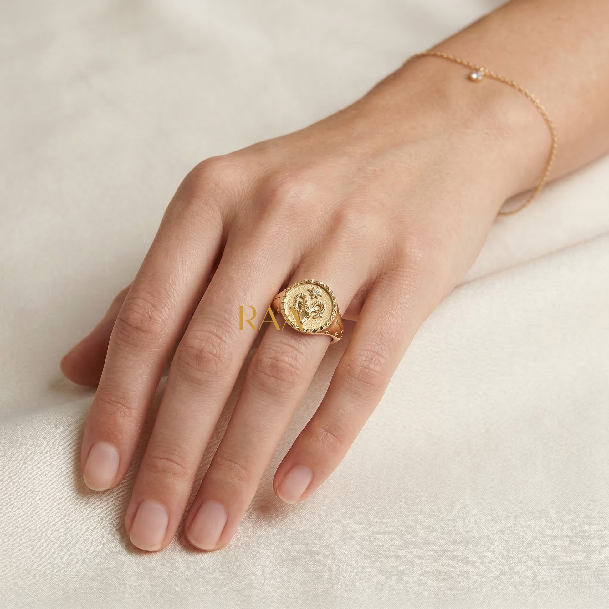 Aries Zodiac Icon Signet Diamond Ring