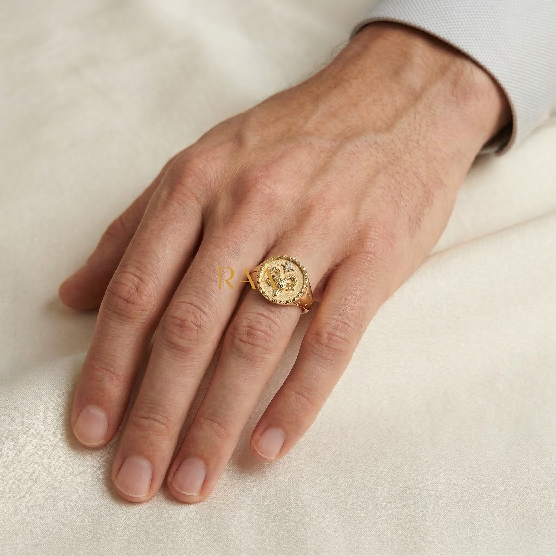 Aries Zodiac Icon Signet Diamond Ring