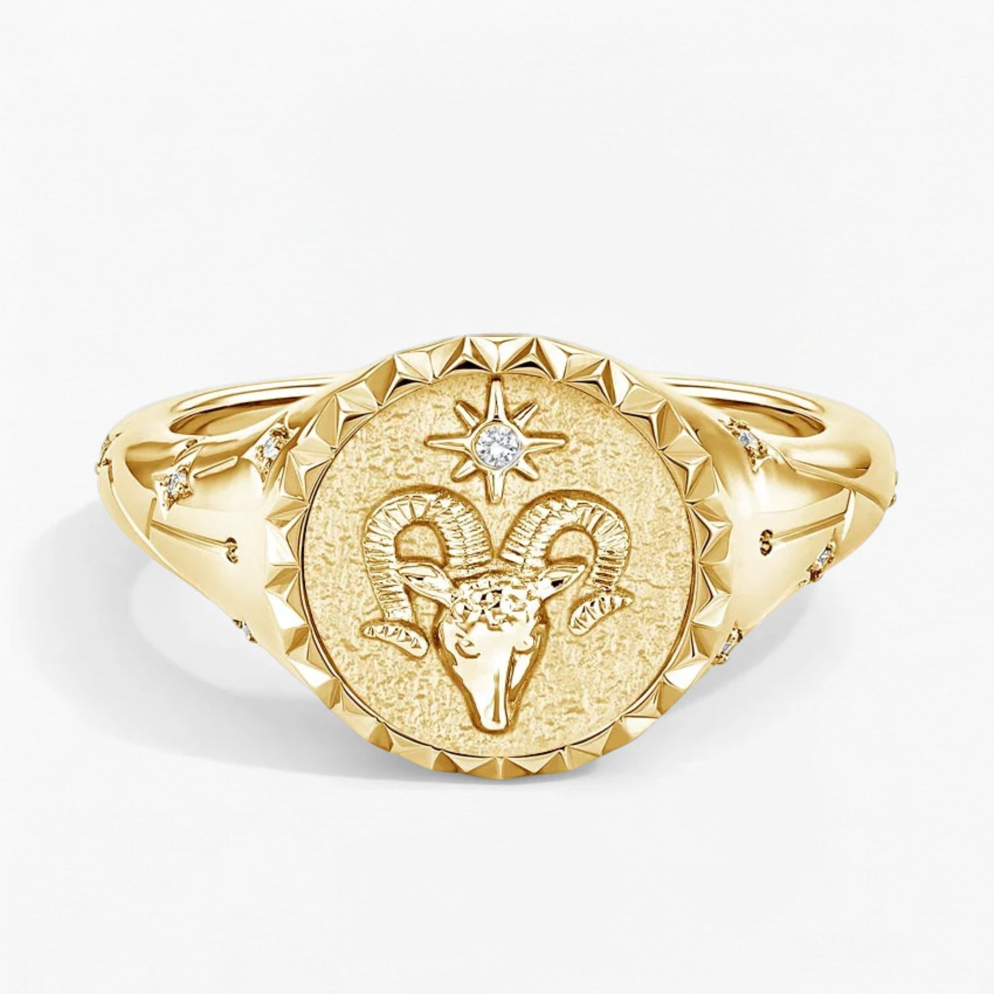 Aries Zodiac Icon Signet Diamond Ring