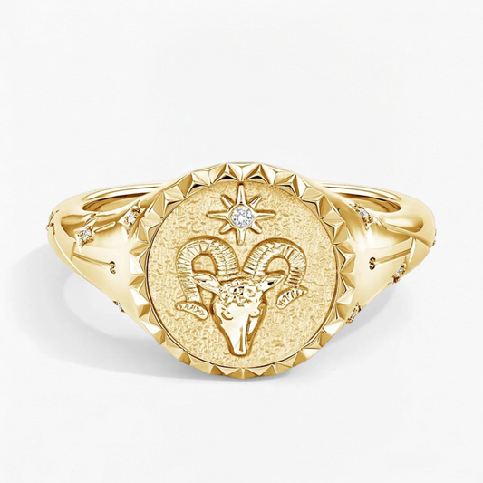 Aries Zodiac Icon Signet Diamond Ring
