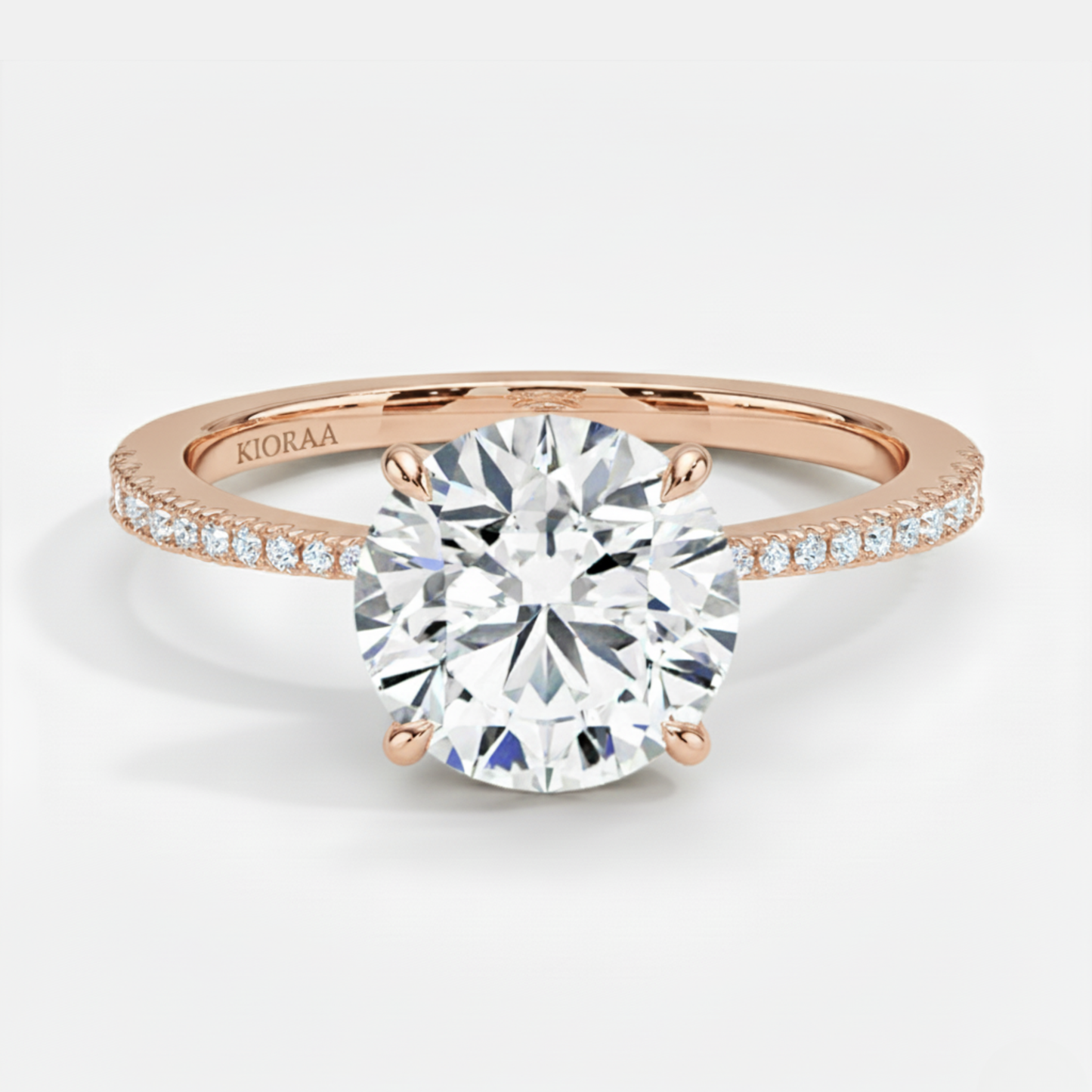 Round Petal Pave Setting Engagement Ring