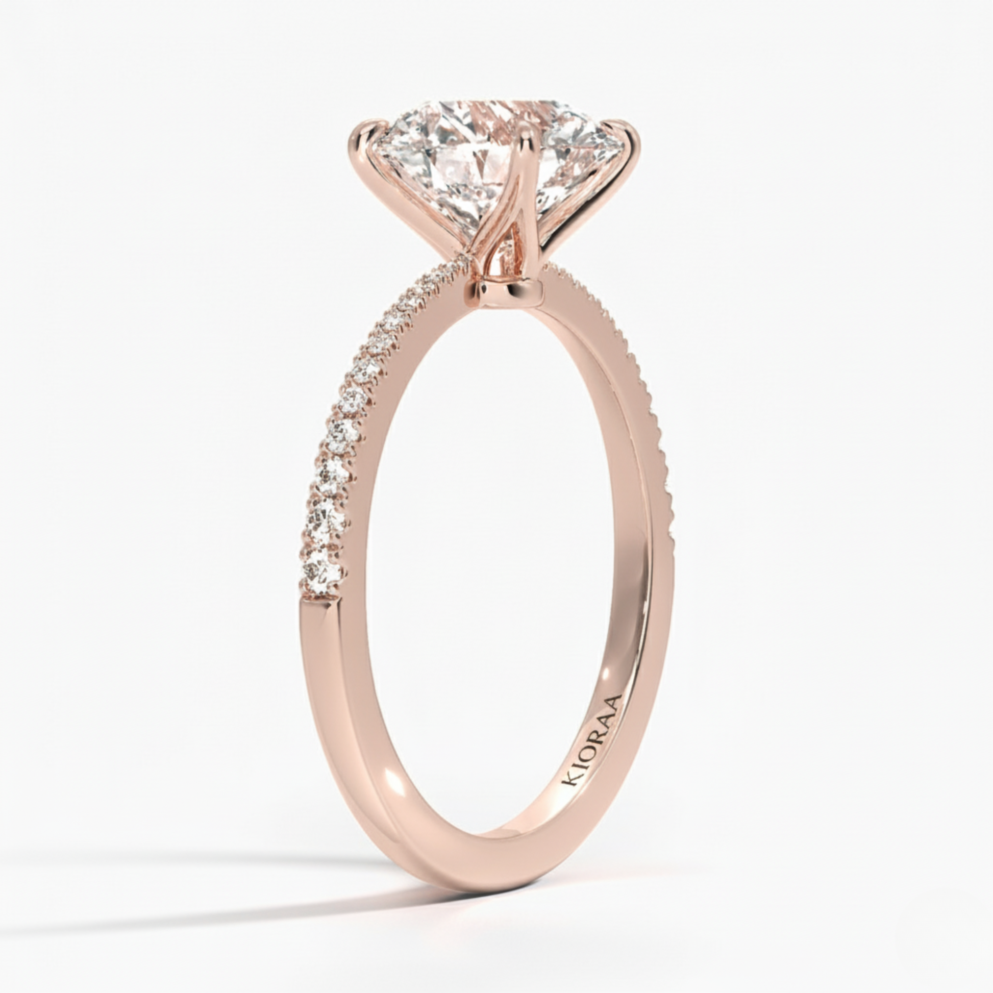 Round Petal Pave Setting Engagement Ring