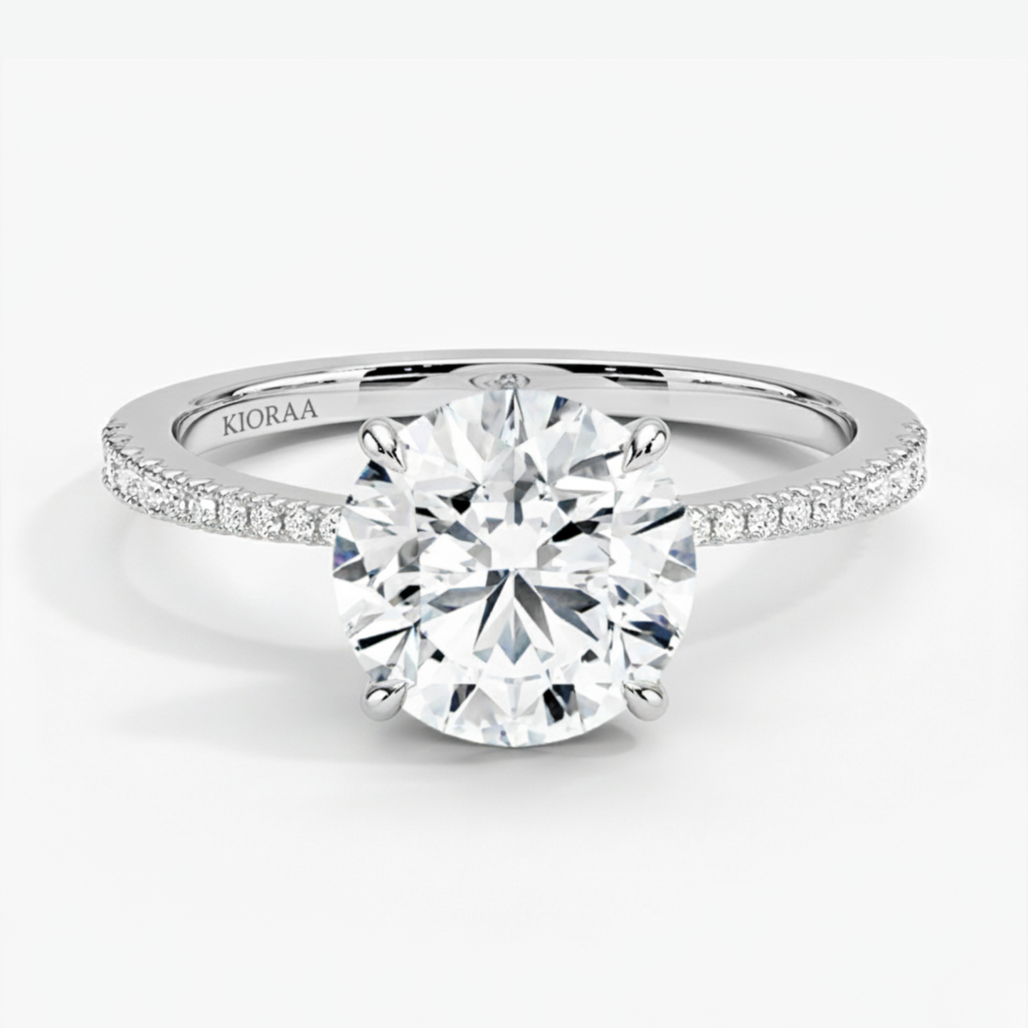 Round Petal Pave Setting Engagement Ring