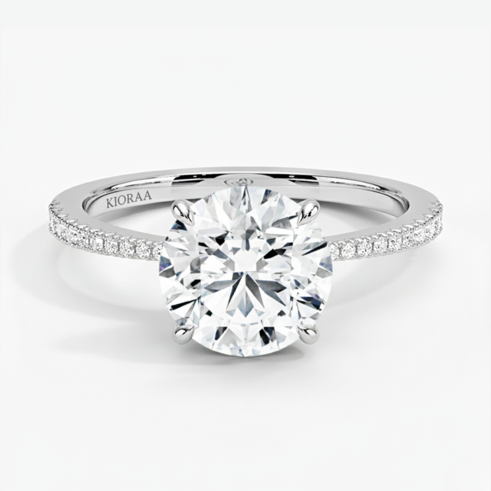Round Petal Pave Setting Engagement Ring