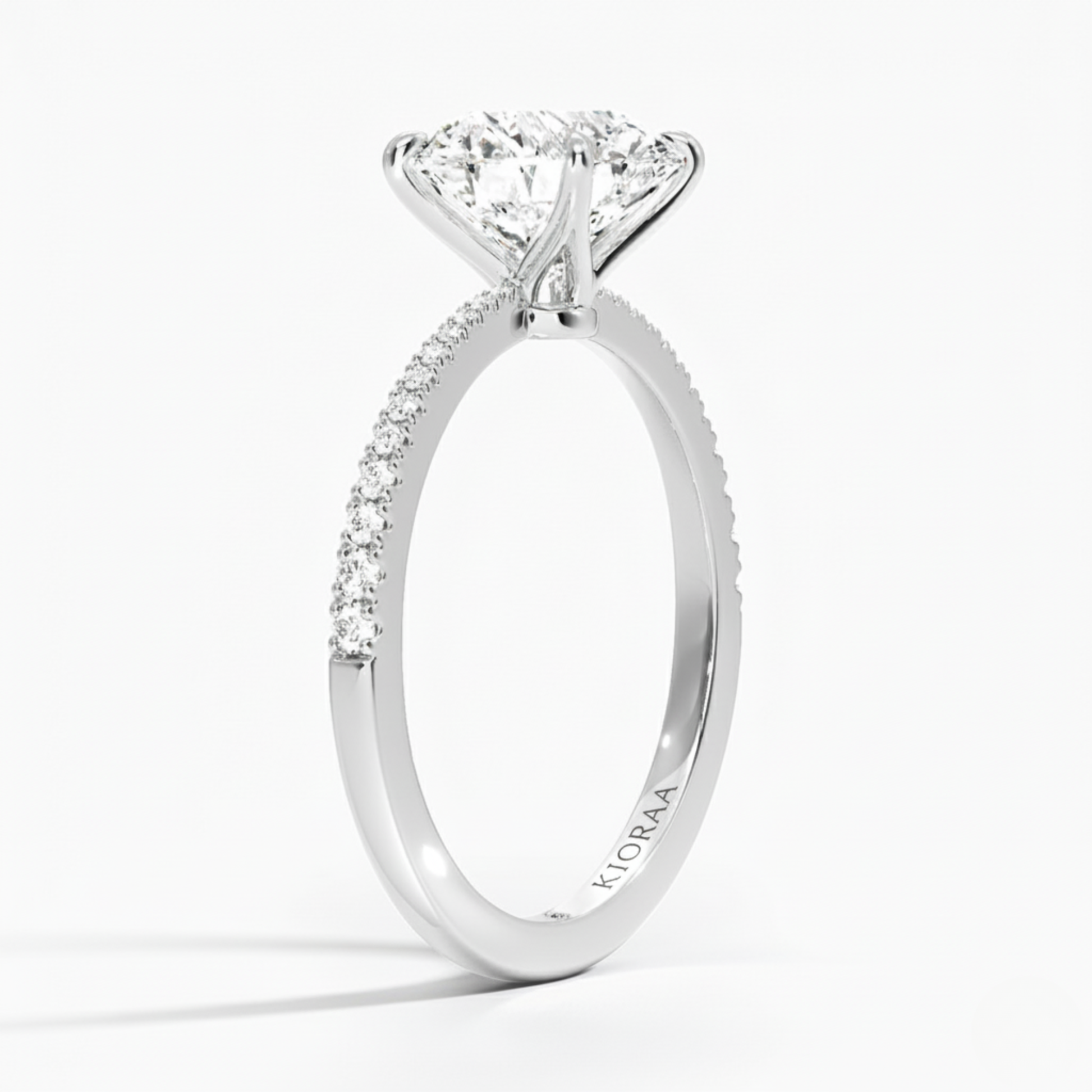 Round Petal Pave Setting Engagement Ring